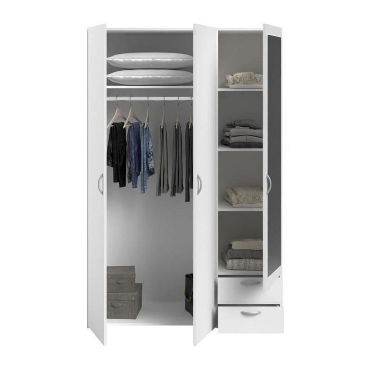 PARISOT Chambre complete ZODIAC : Lit 140x190 avec tiroir + Armoire 3 portes et 2 tiroirs + 2 chevets - Décor Blanc - PARISOT