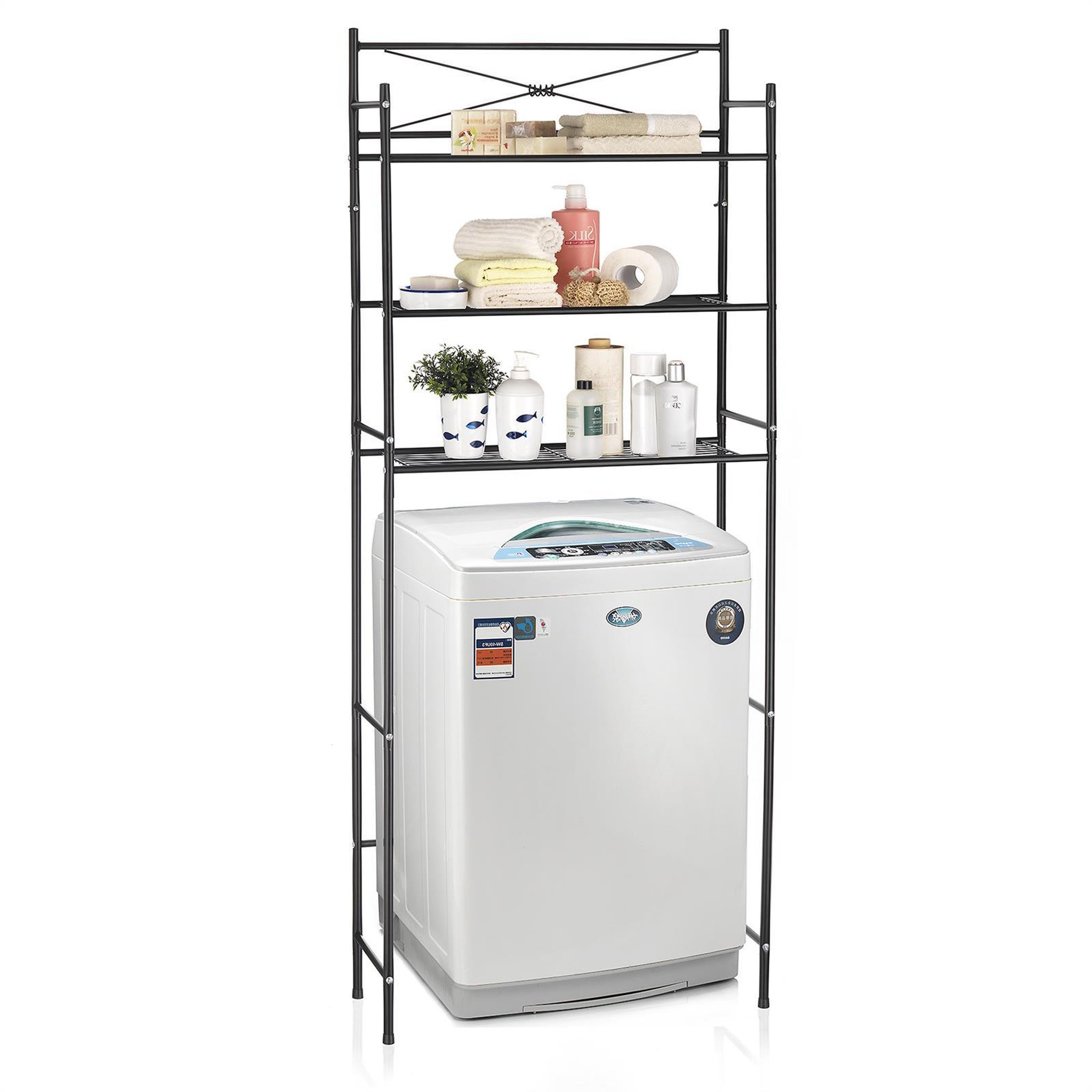 Voir la diapositive 2 : IDIMEX Etagère de salle de bain marsa, rangement pour wc/lave-linge, en métal
