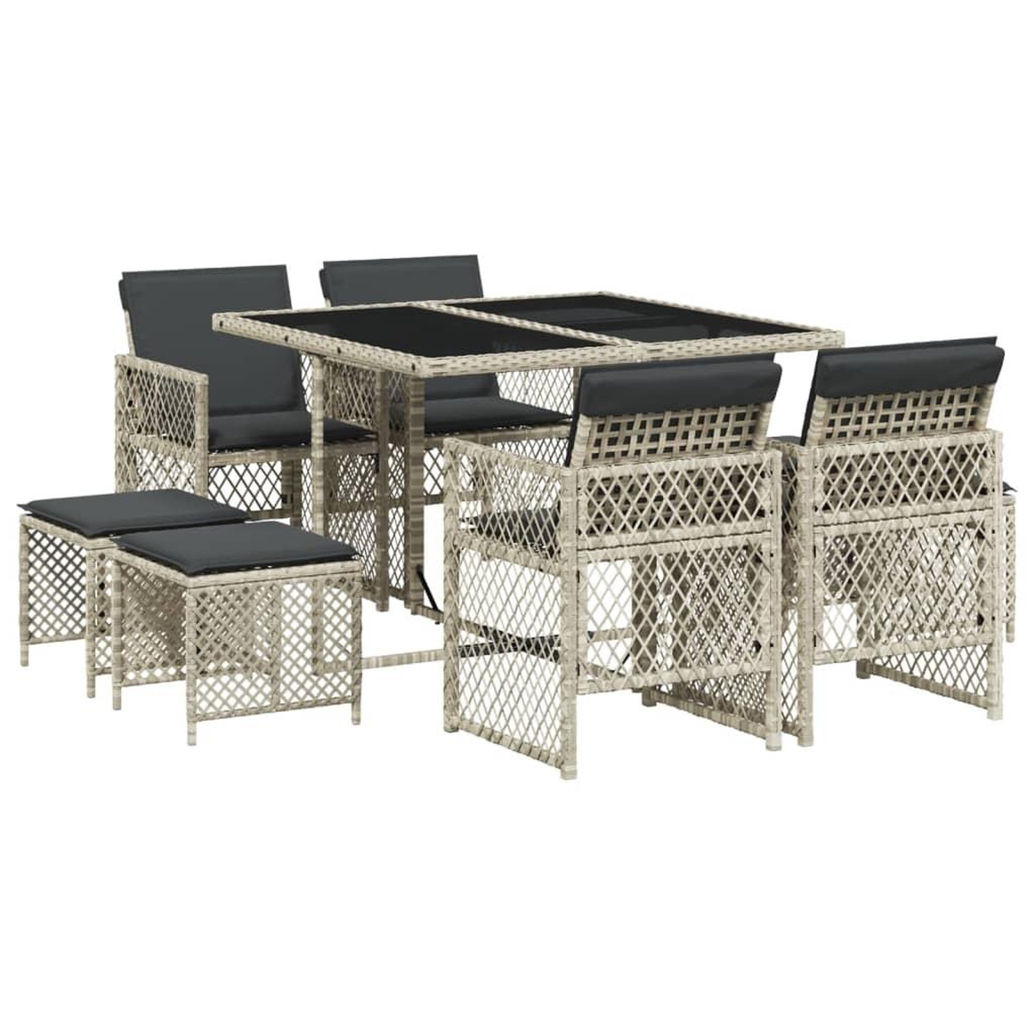 Voir la diapositive 2 : VIDAXL Ensemble a manger de jardin et coussins 9 pcs gris clair rotin