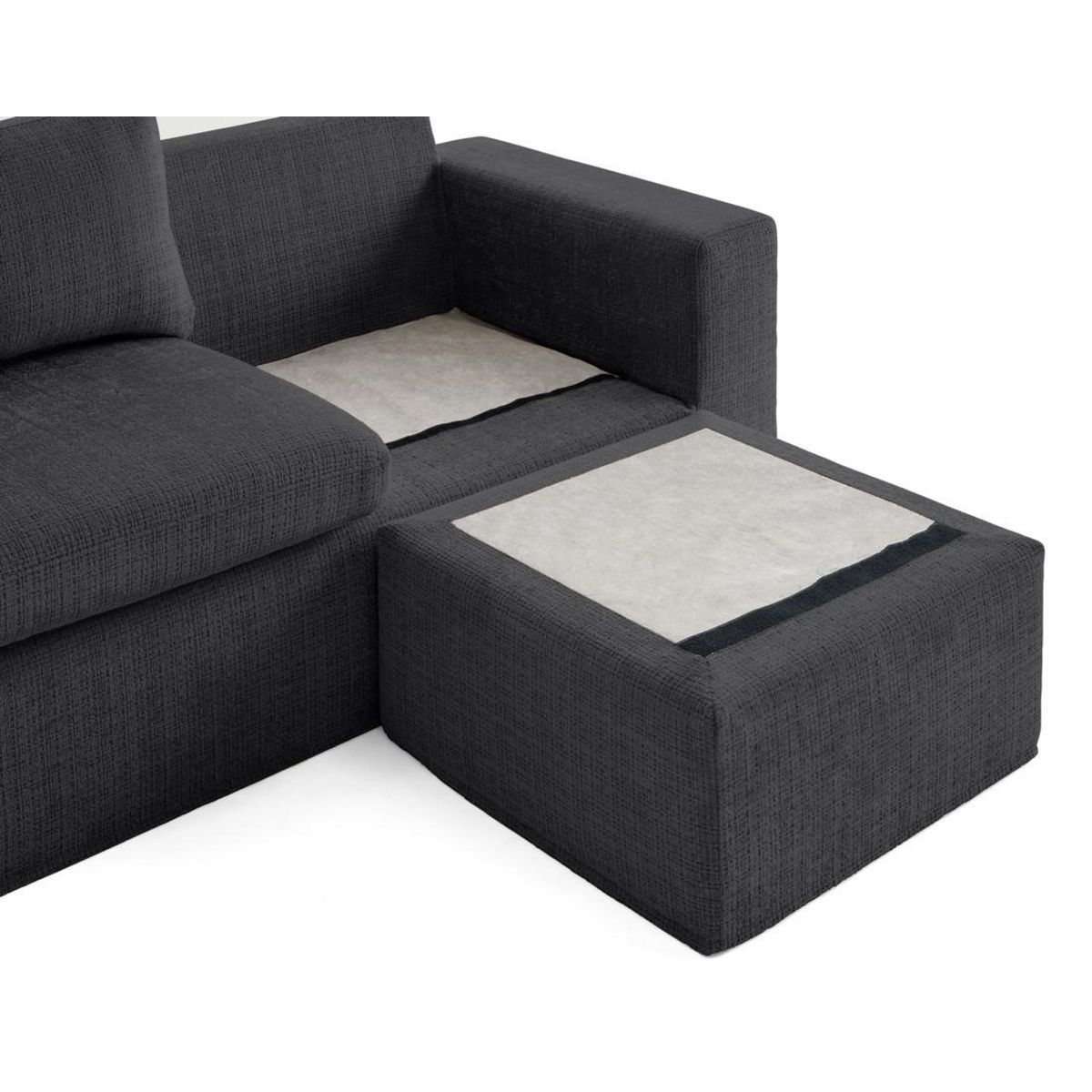 LISA DESIGN Calgary - canapé d'angle déhoussable et modulable 3 places + 1 pouf en velours texturé