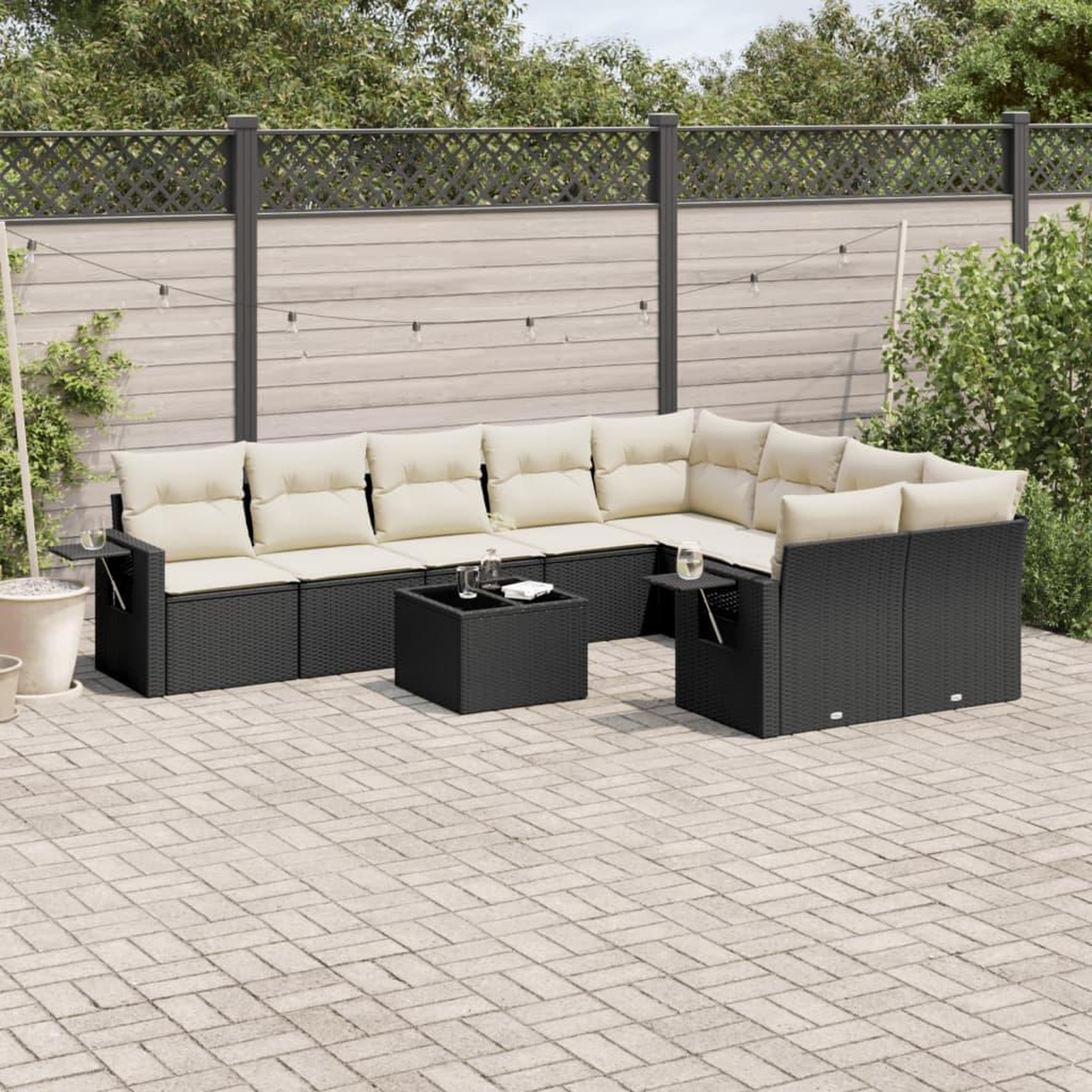 VIDAXL Salon de jardin 10 pcs avec coussins noir resine tressee