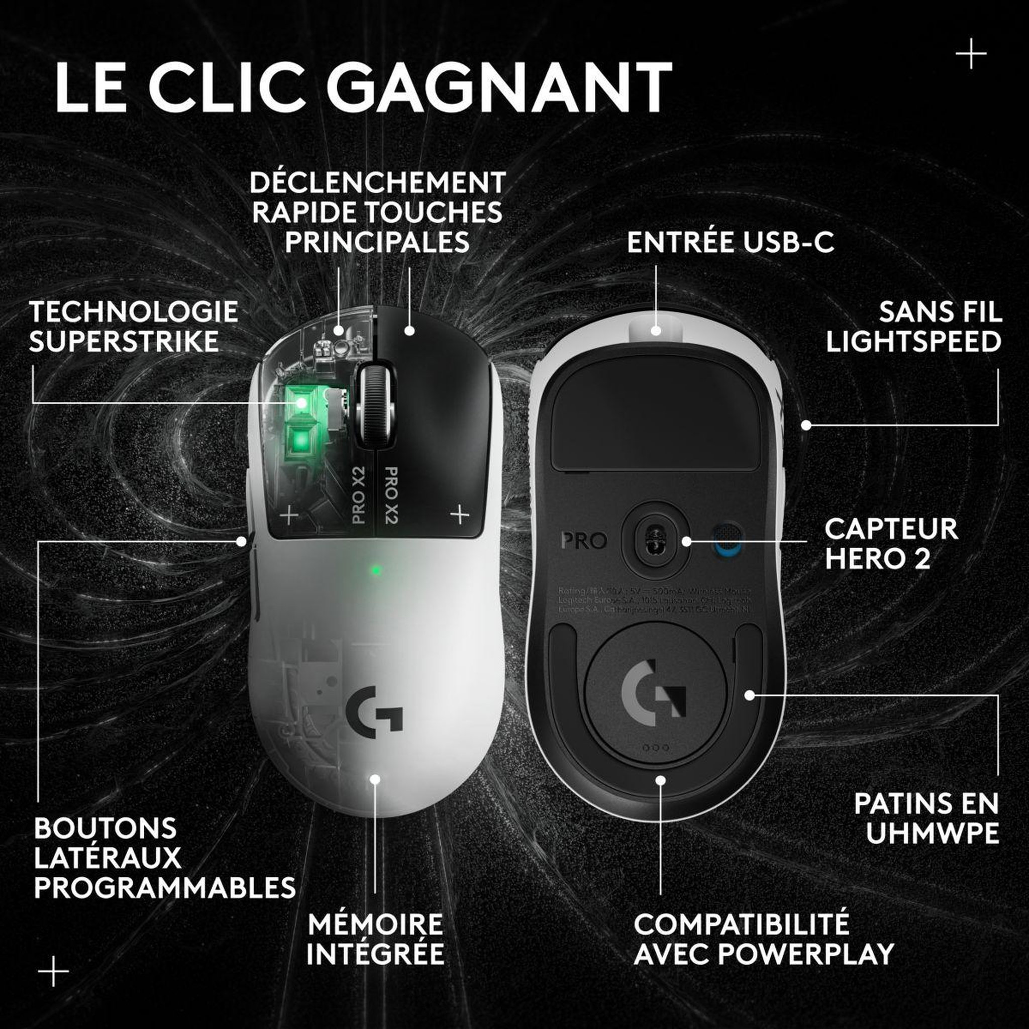 Voir la diapositive 4 : Logitech Souris gamer sans fil pro x2 superstrike lunar eclipse
