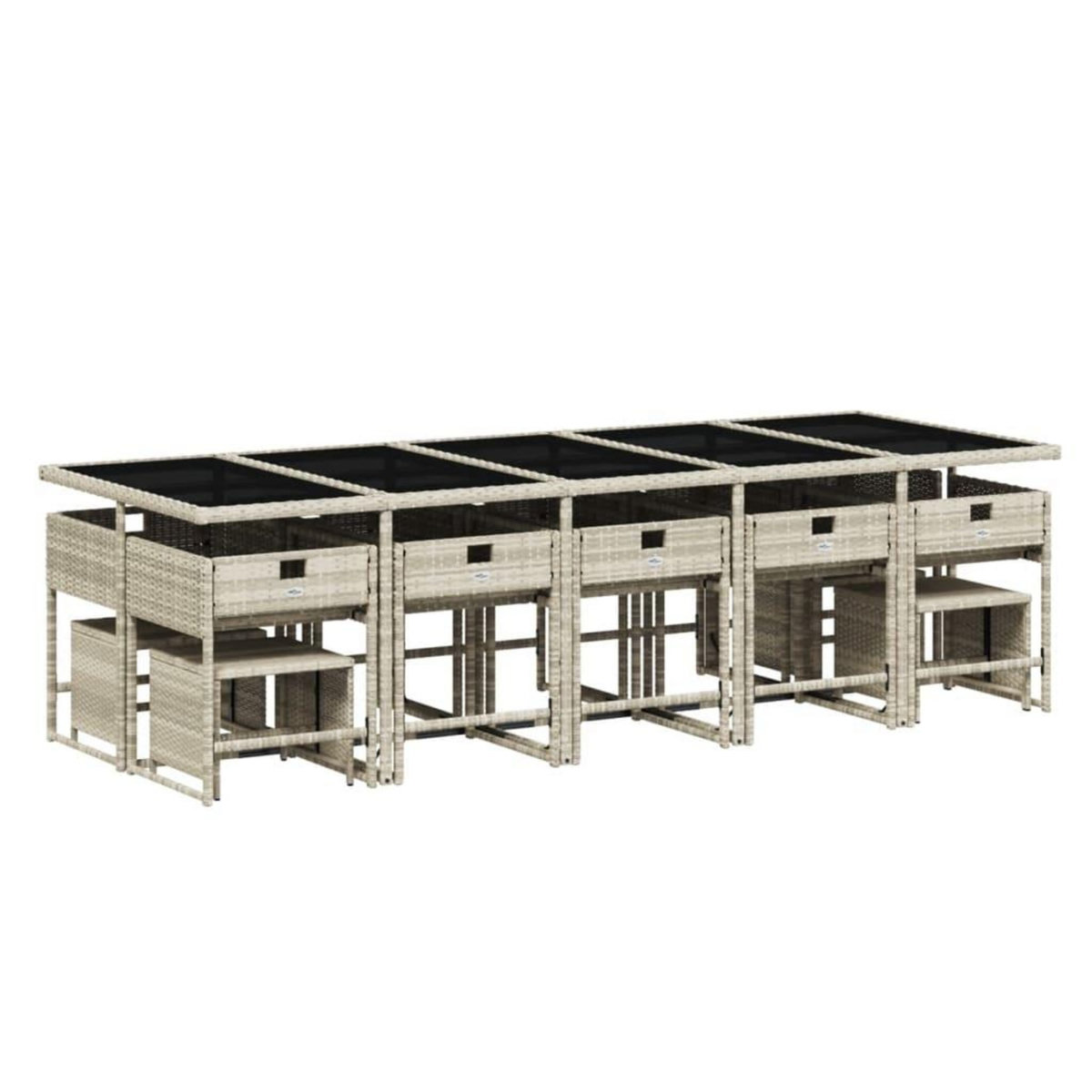 VIDAXL Ensemble a manger de jardin et coussins 15 pcs gris clair rotin