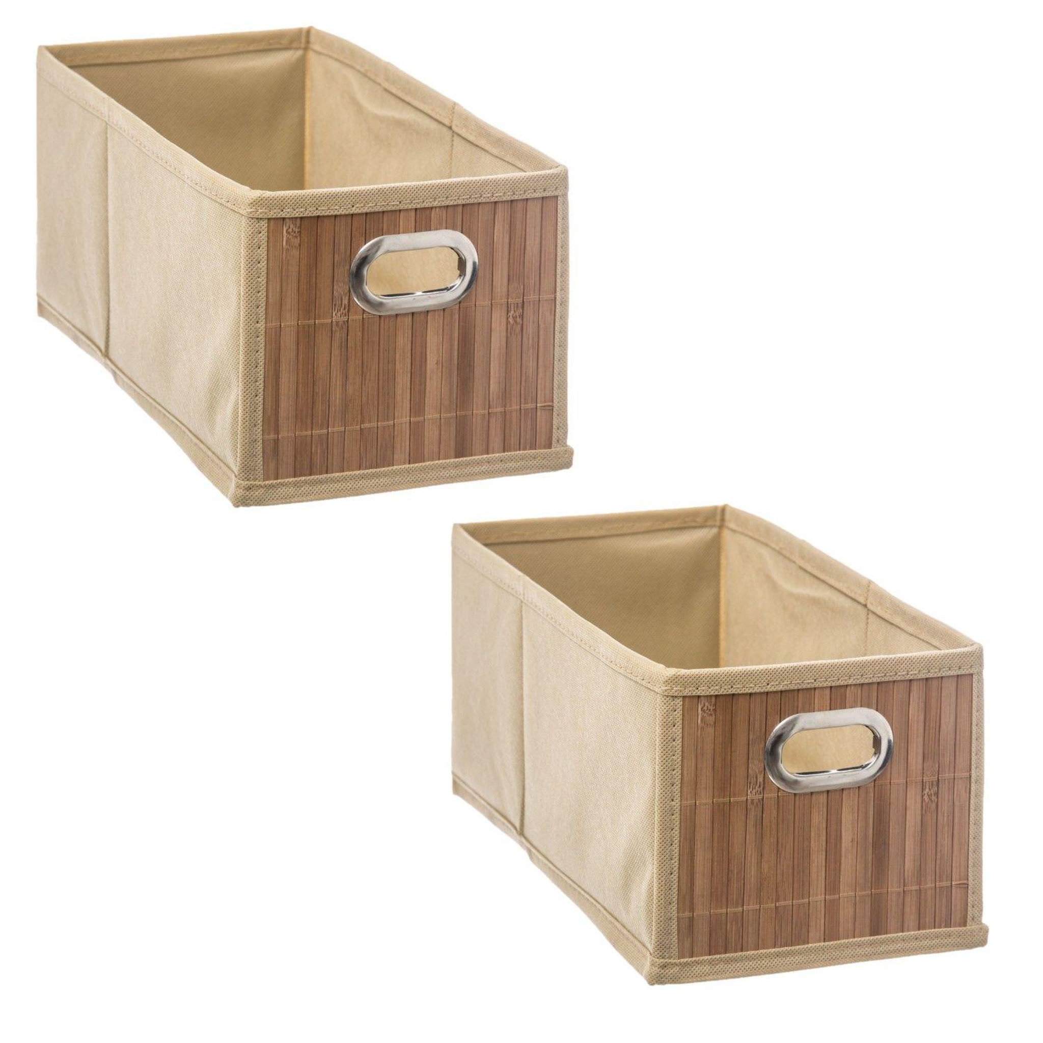 TOILINUX Lot de 2 paniers de rangement rectangulaires en bambou et tissu mix'n modul - l.31 x l.14.5 x h.15 cm - beige