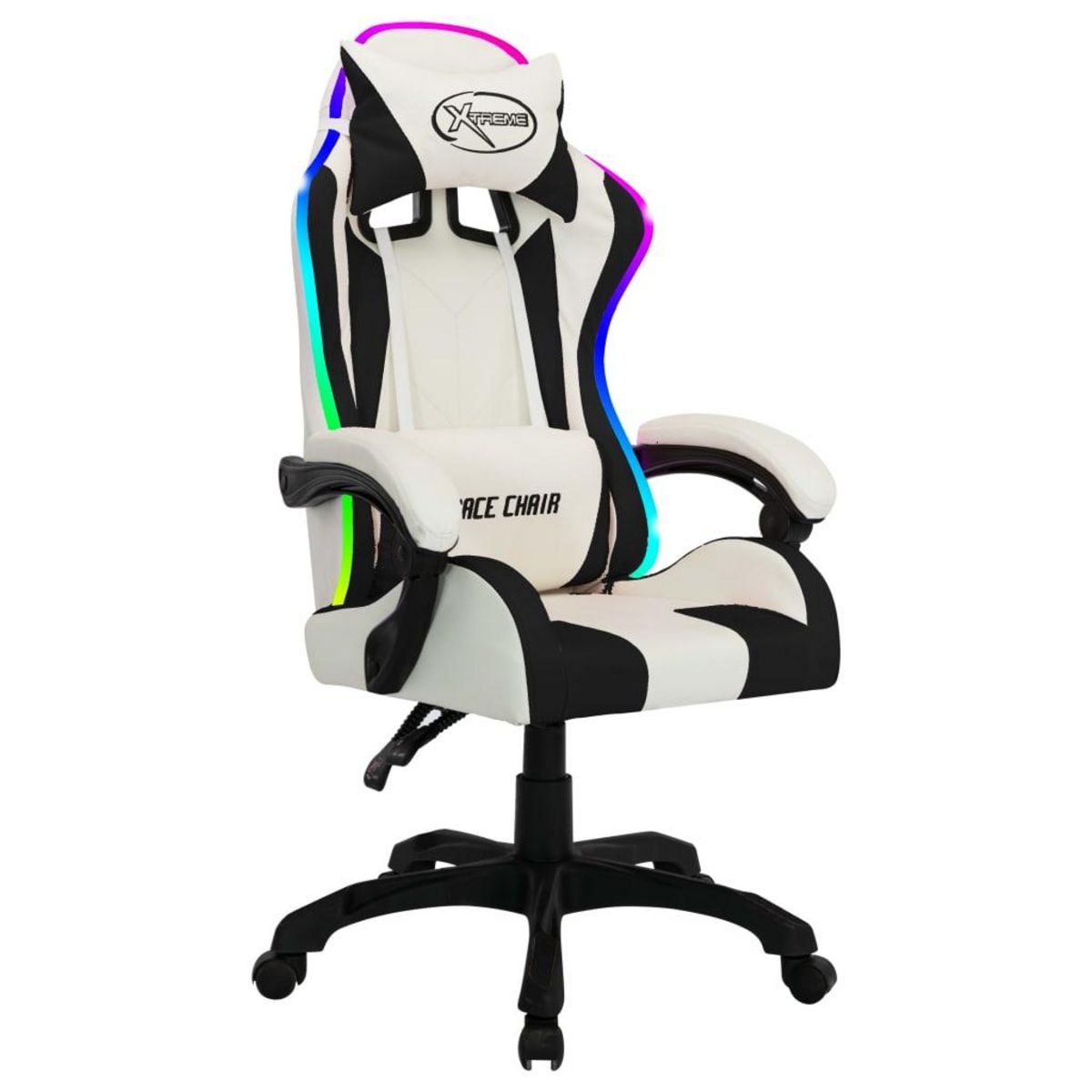 VIDAXL Fauteuil de jeux video avec LED RVB Blanc et noir Similicuir