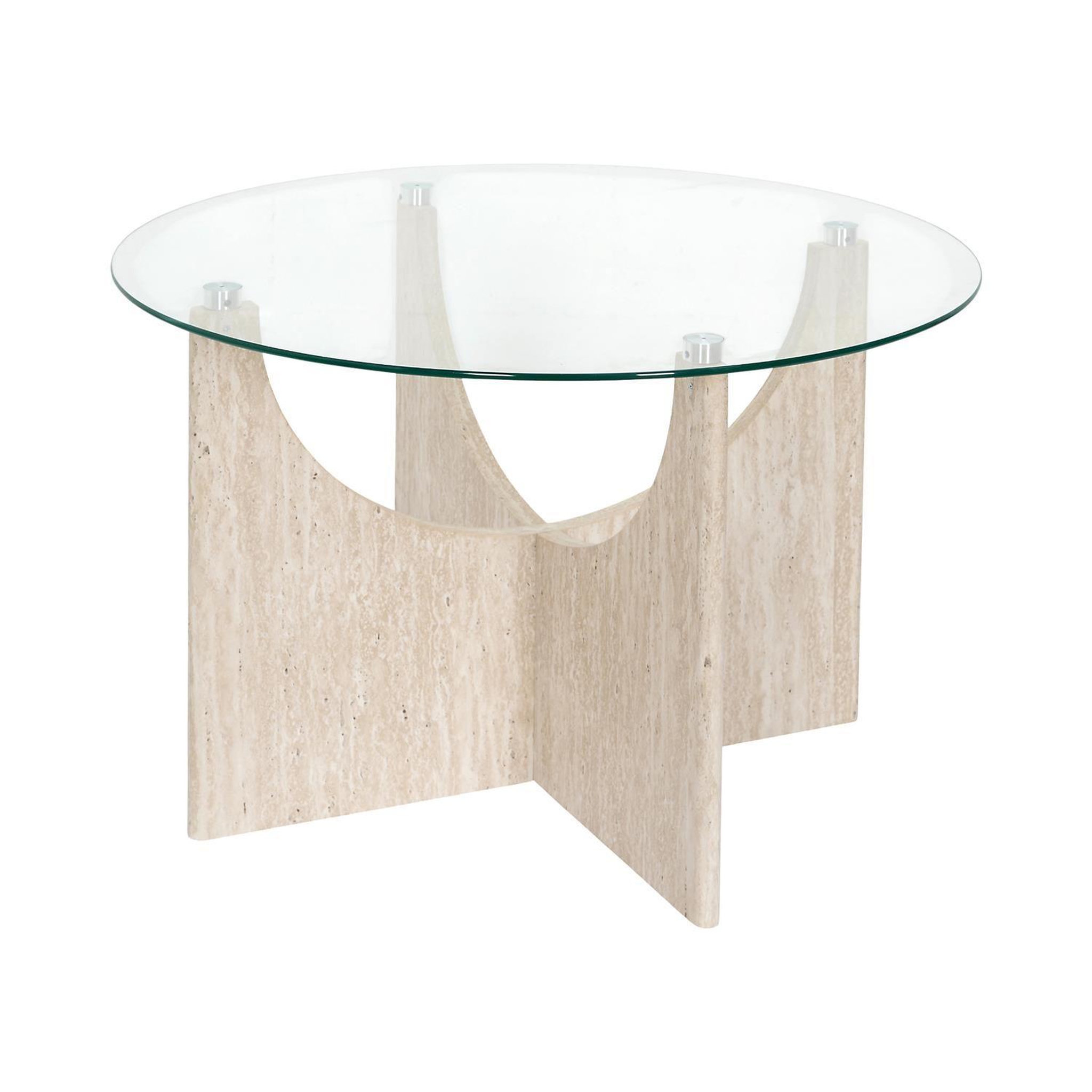 The Home Deco Factory Table basse ronde effet travertin et verre pietra - beige