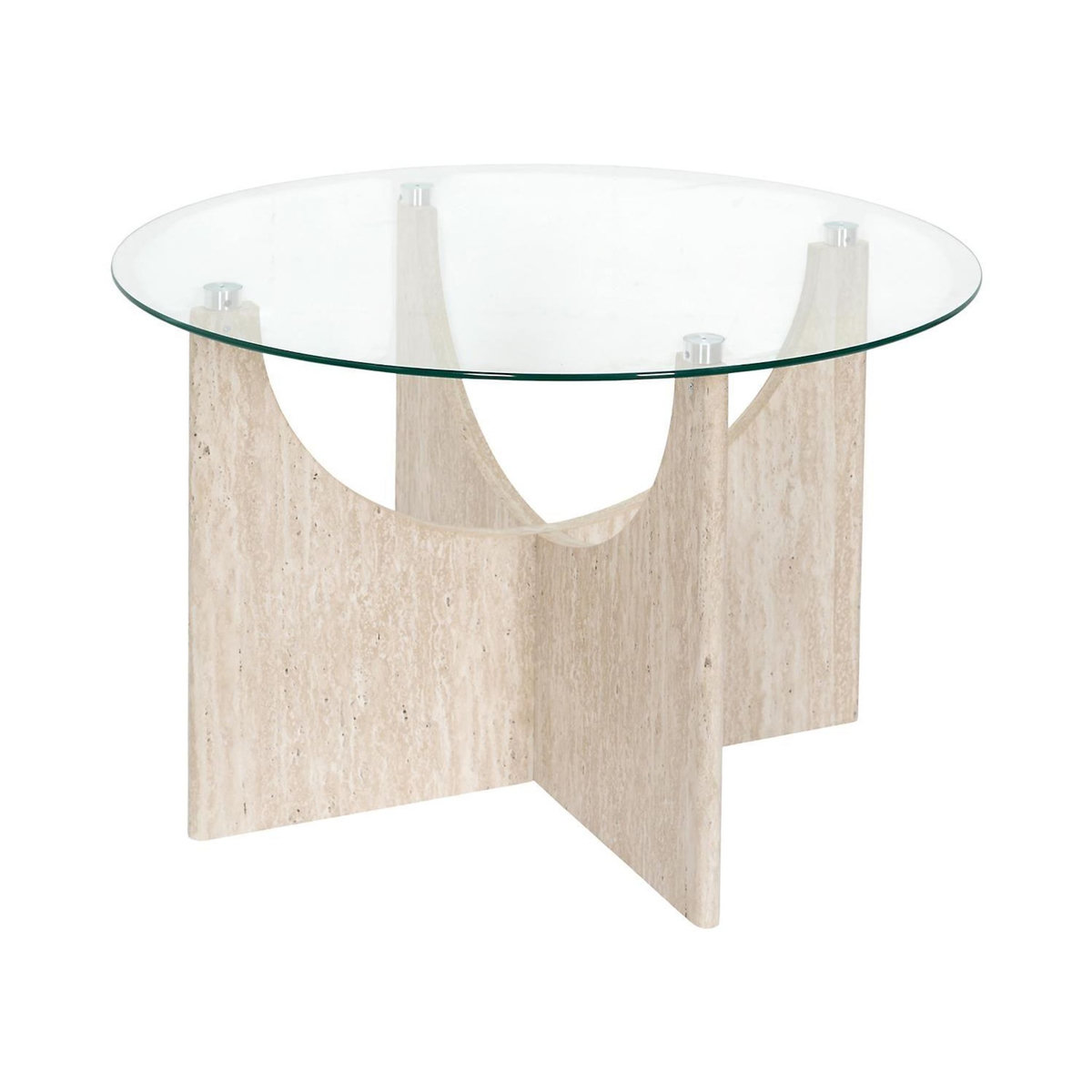 The Home Deco Factory Table basse ronde effet travertin et verre PIETRA - Beige