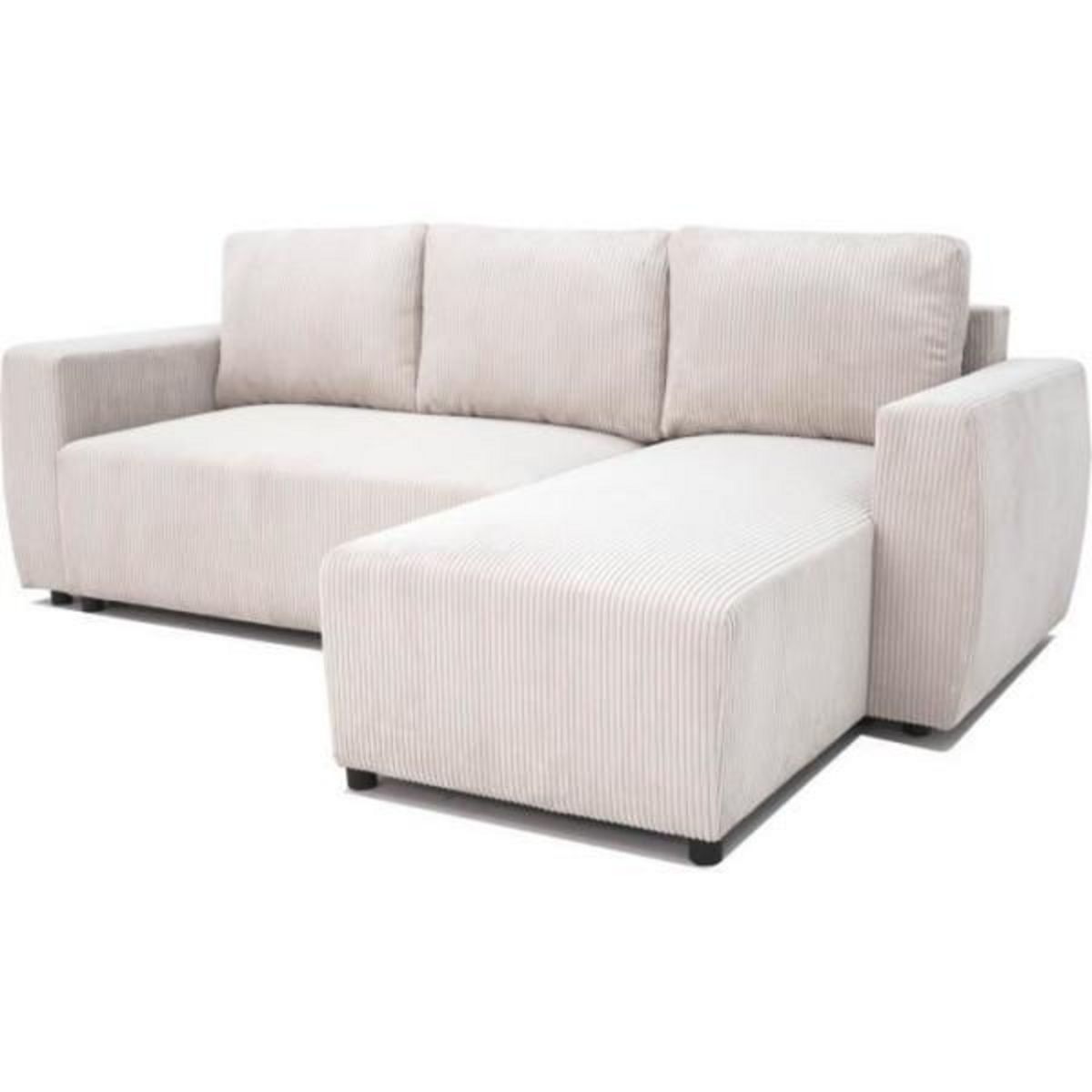 MARKET24 Canapé d'angle convertible réversible 3-4 places PHARELL - Velours côtelé beige - Coffre de rangement - L 230x P 155 x H 95