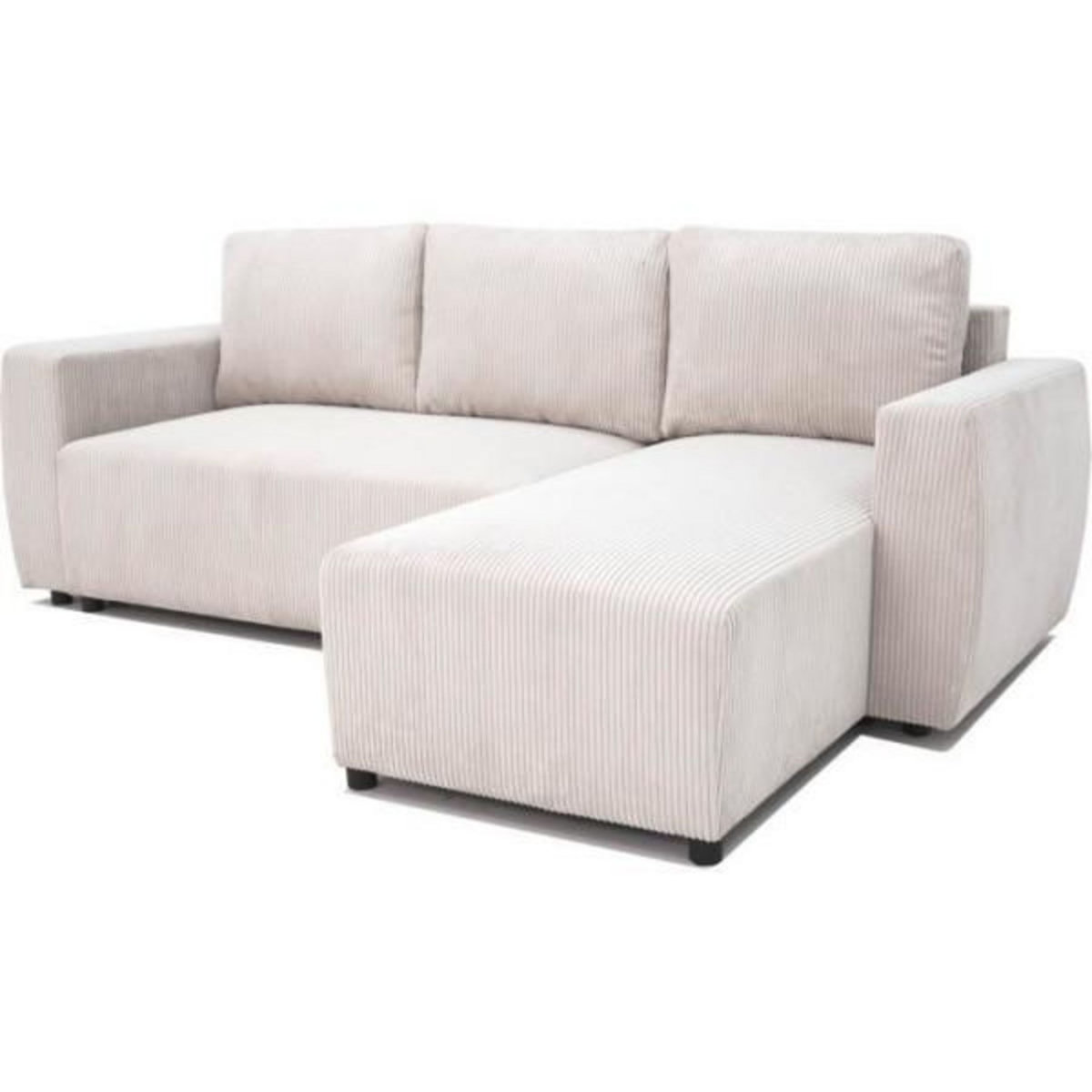 MARKET24 Canapé d'angle convertible réversible 3-4 places PHARELL - Velours côtelé beige - Coffre de rangement - L 230x P 155 x H 95