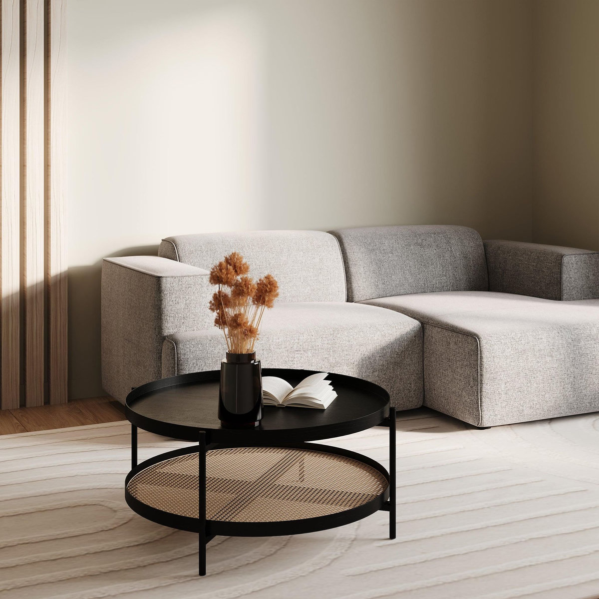 Rendez vous déco Table basse en cannage et bois de mindi noir D84 cm-Lukut