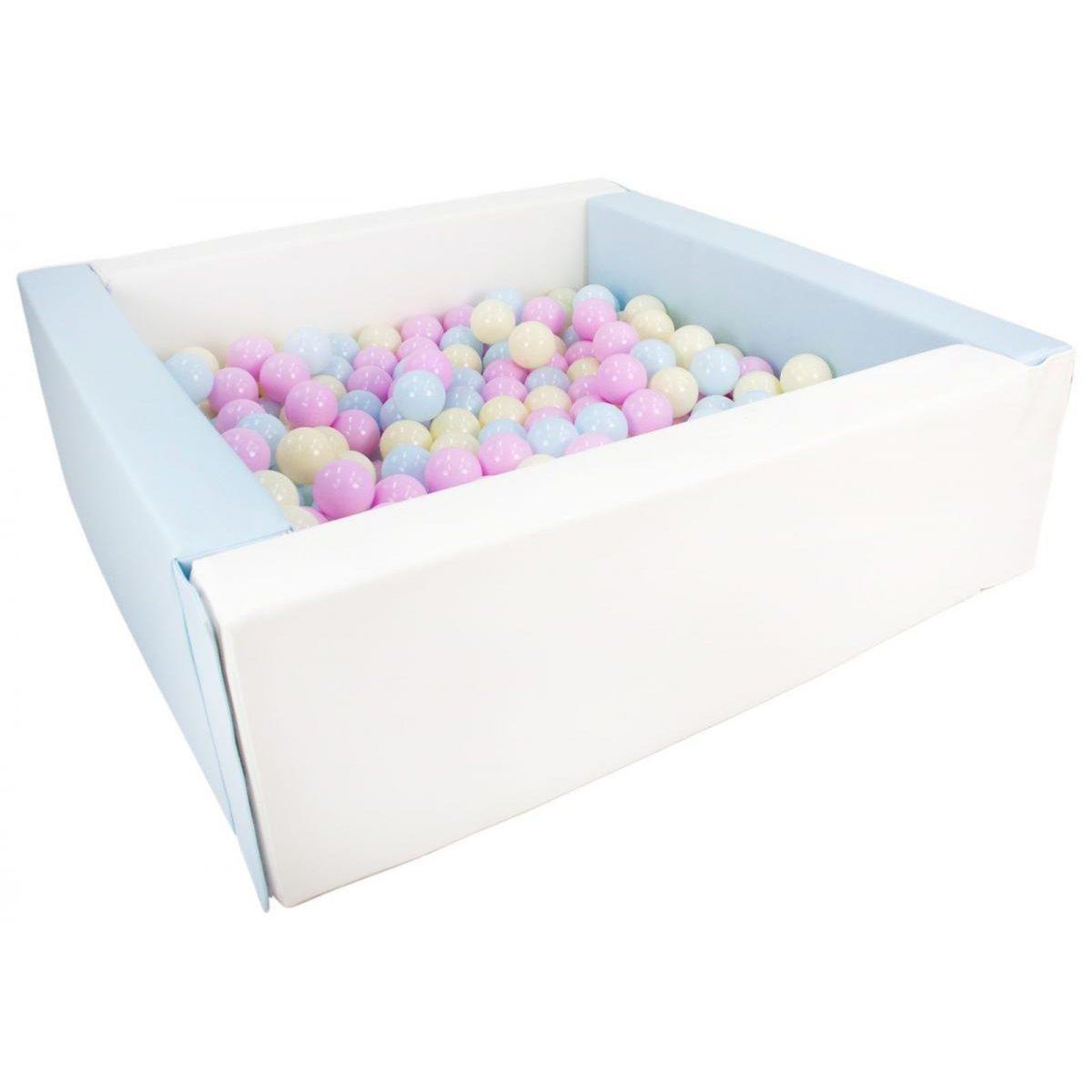VELINDA Piscine à balles carrée avec 200 balles - blanc, bleu (pastel)/rose, bleu, jaune (pastel)