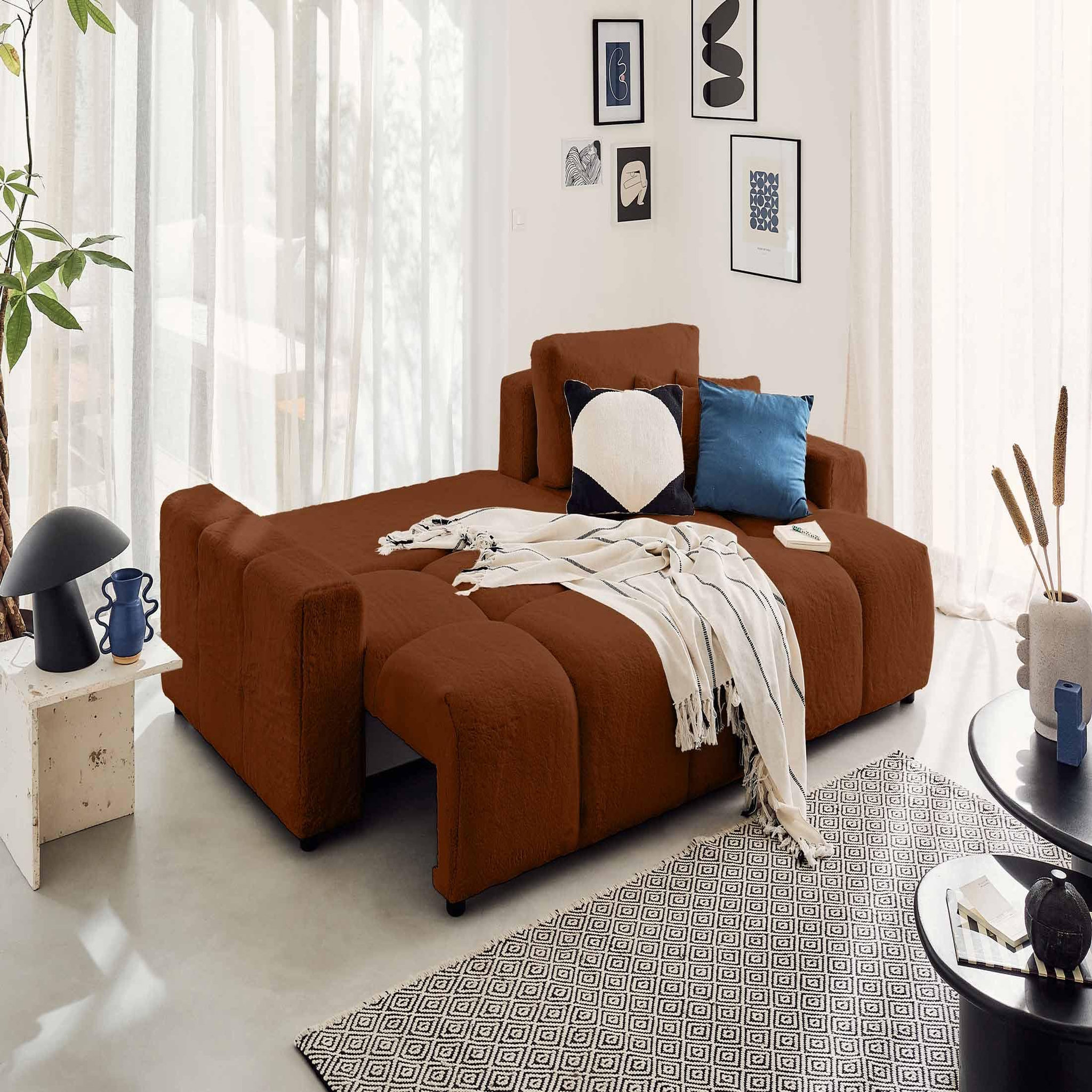 Voir la diapositive 2 : BEST MOBILIER Crocus - canapé d'angle réversible - 4 places - convertible avec coffre - en fausse fourrure