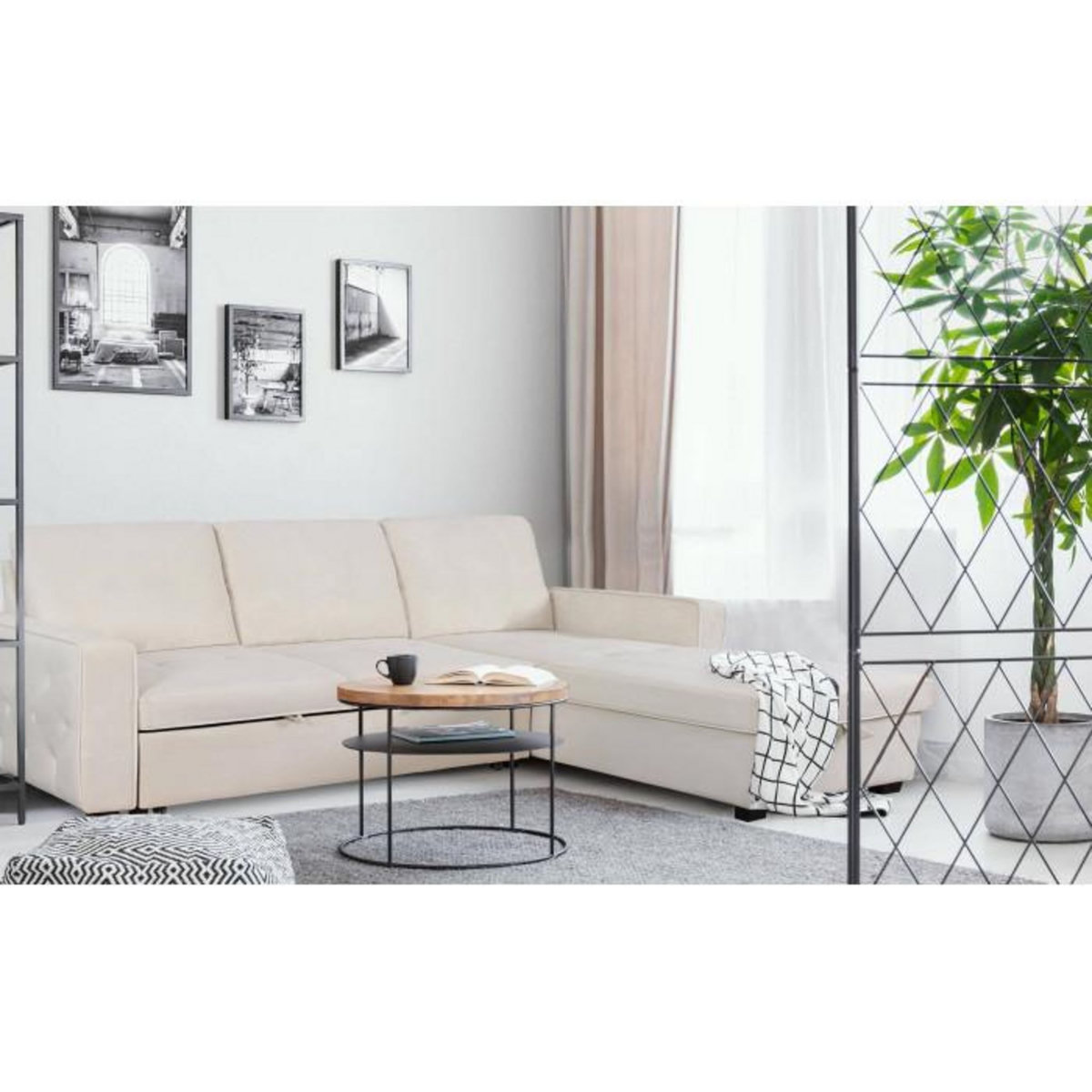 Paris Prix Canapé d'Angle Convertible  Rabano  230cm Beige