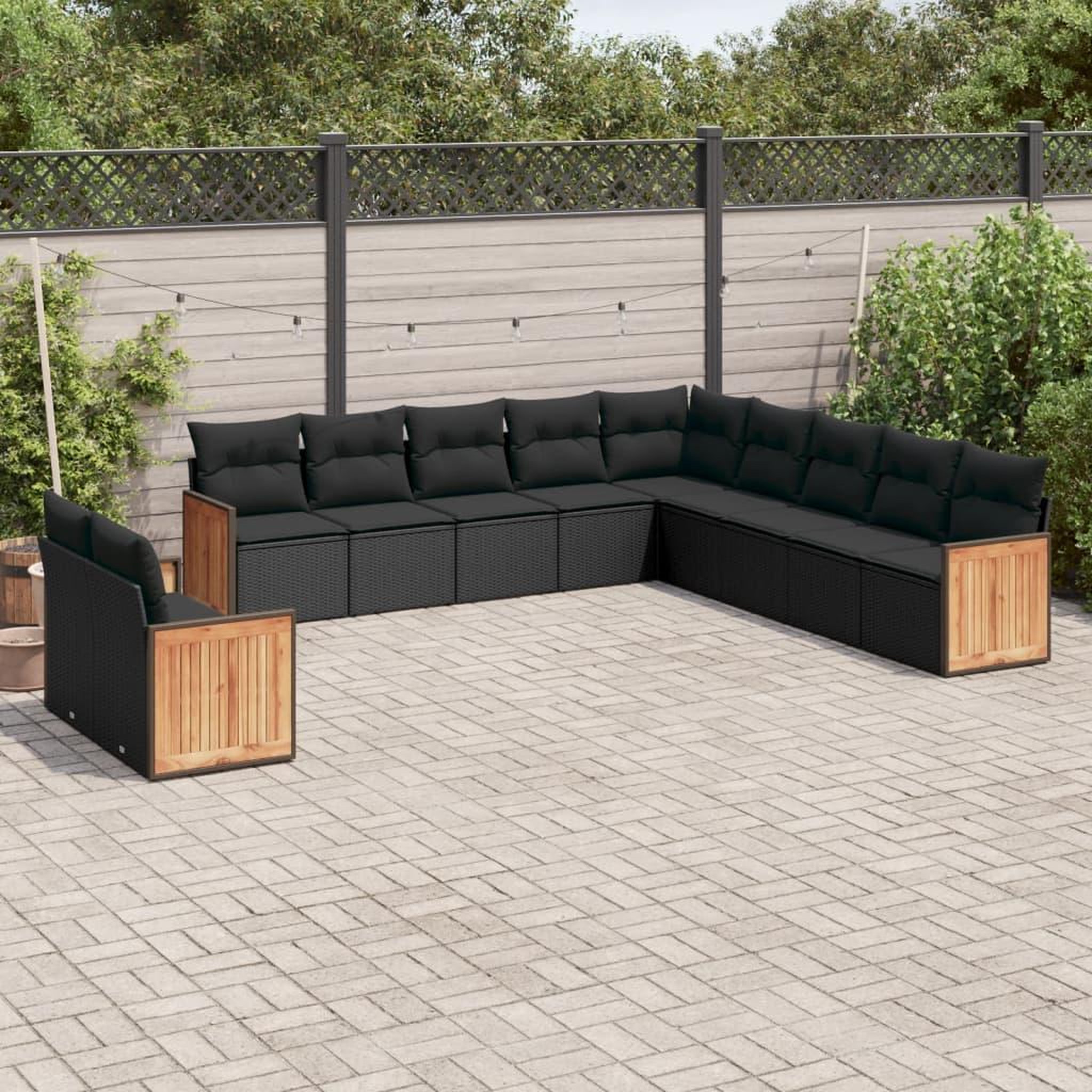 VIDAXL Salon de jardin 11 pcs avec coussins noir resine tressee