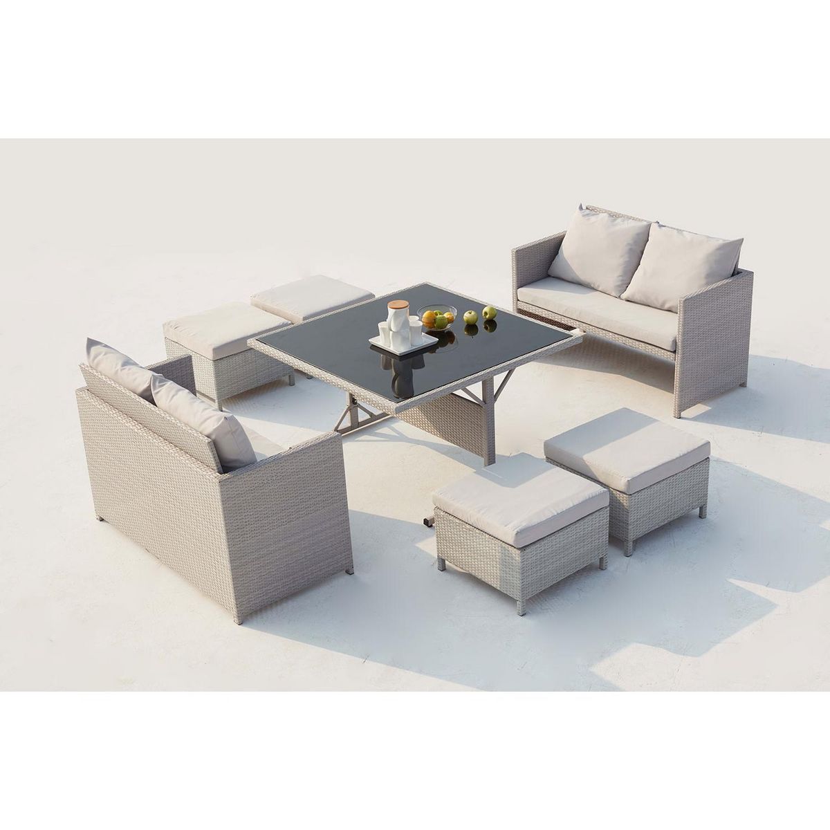CONCEPT USINE Salon de jardin encastrable 8 places en résine gris NOUMÉA