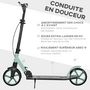 Voir la diapositive 6 : HOMCOM Trottinette pliable adulte béquille double frein amortisseur hauteur guidon réglable roulement PU abec-9 alu. métal vert noir
