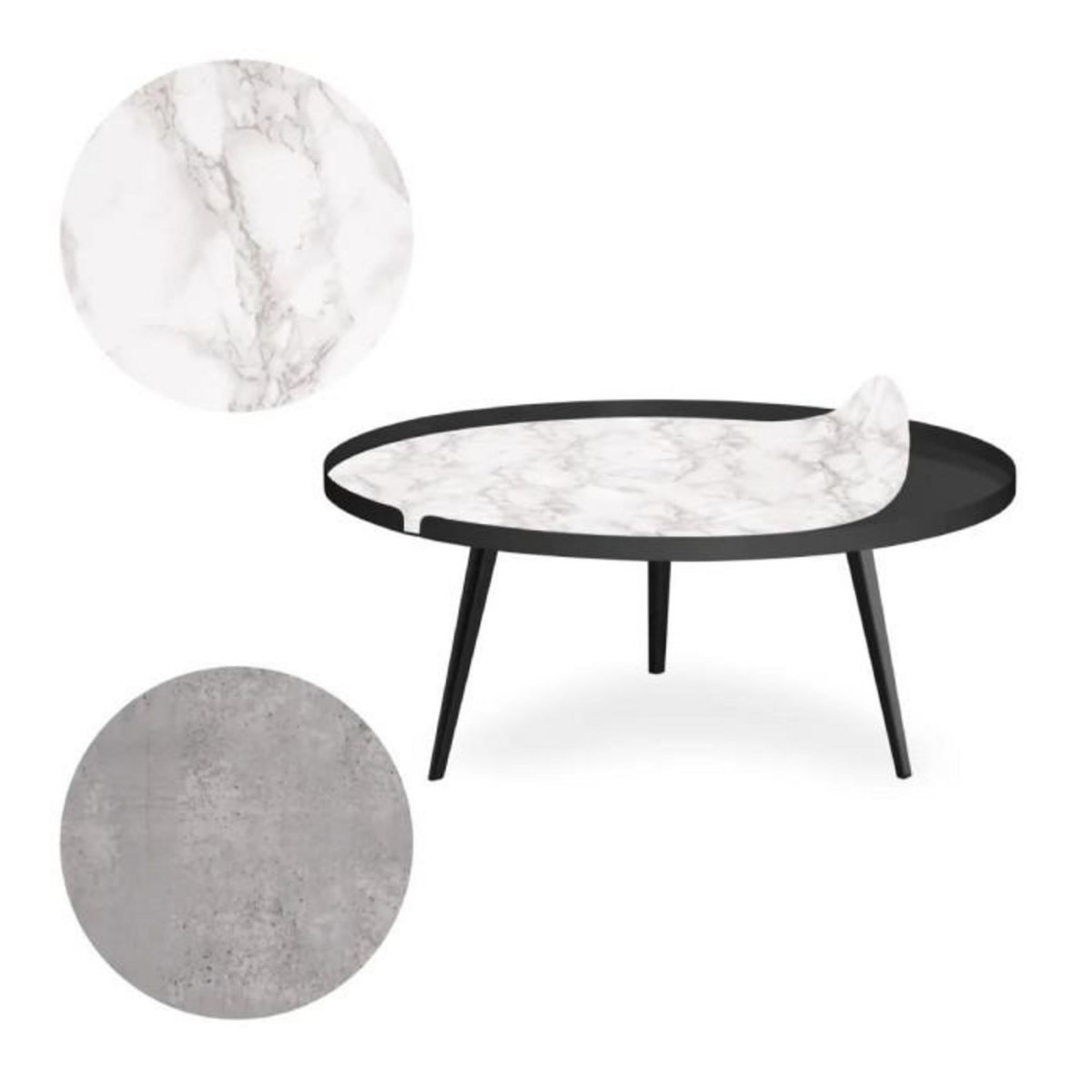 Paris Prix Table Basse à Rebord 2 Covers  Texture  90cm Noir