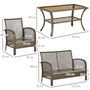 Voir la diapositive 3 : OUTSUNNY Salon de jardin 4 places 4 pièces style colonial table basse coussins beige inclus résine tressée marron