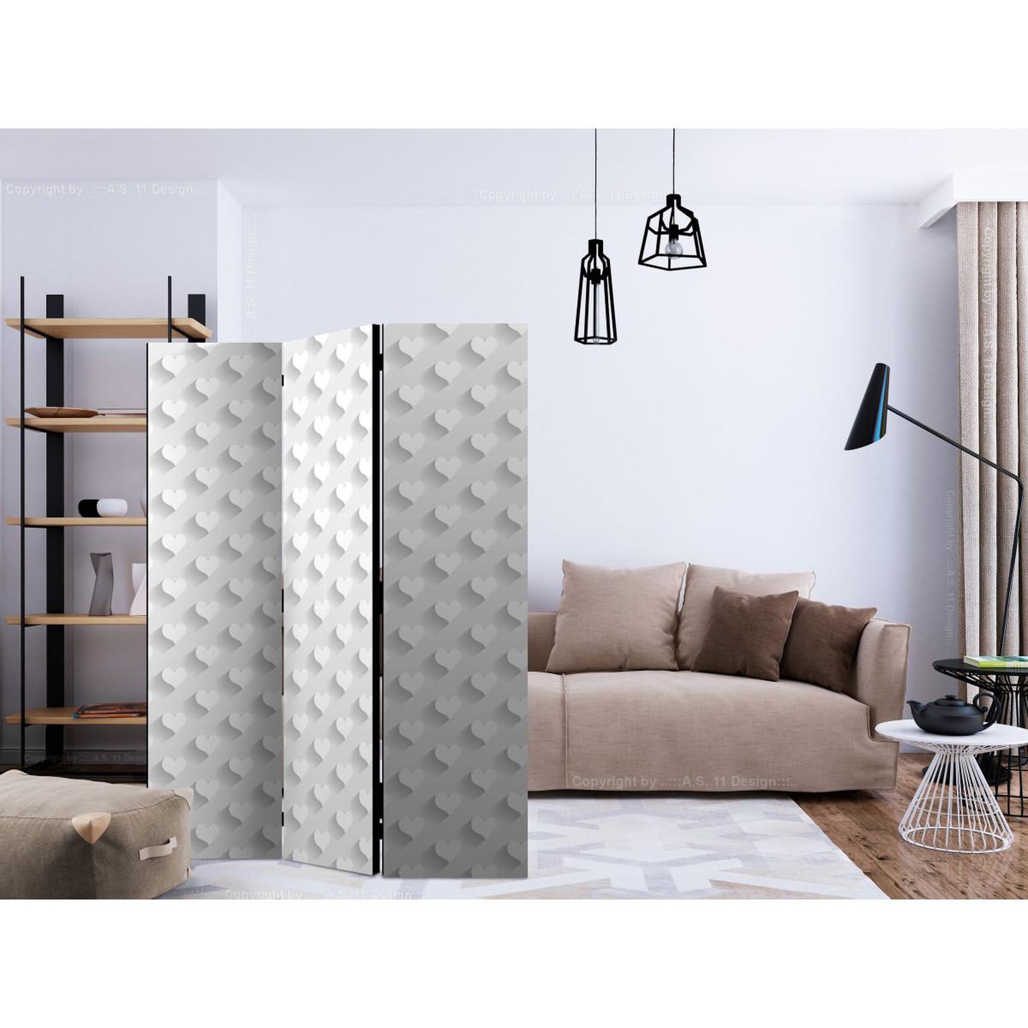 Voir la diapositive 2 : Paris Prix Paravent 3 volets  grey hearts  135x172cm
