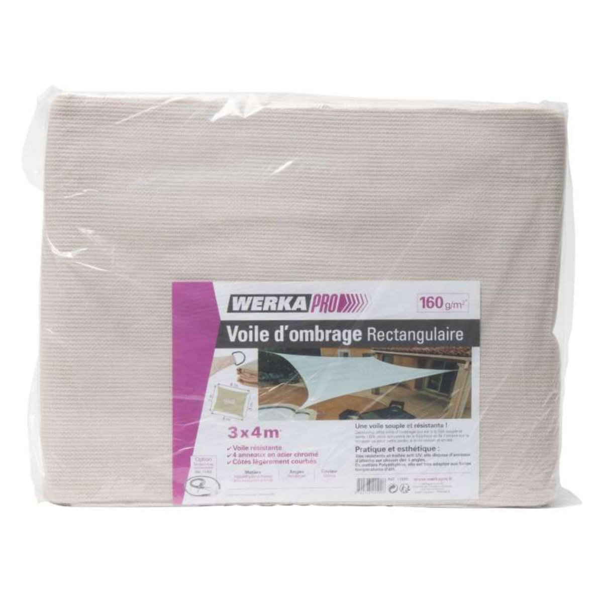  Voile d'ombrage crème Werkapro 3 x 4m