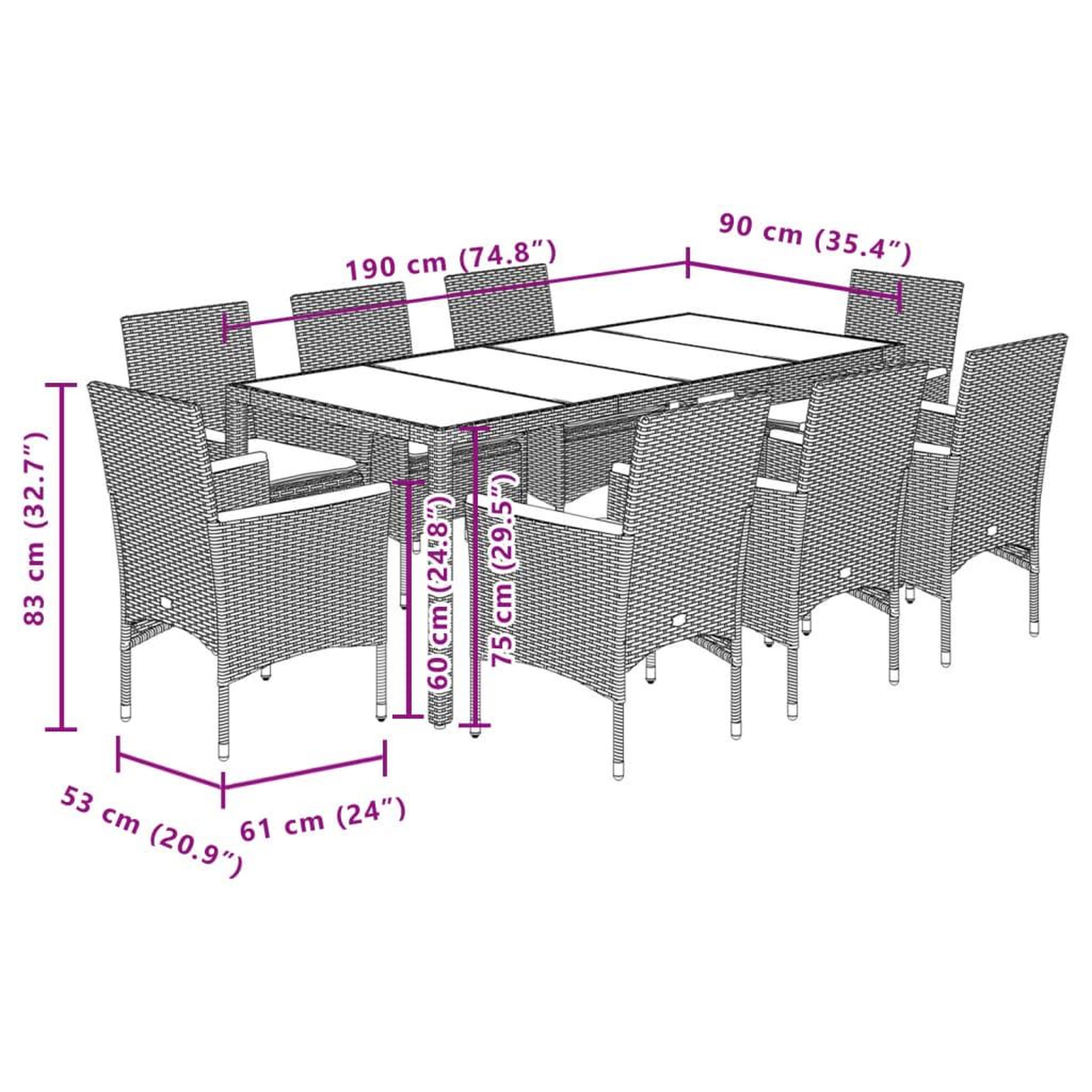 Voir la diapositive 6 : VIDAXL Ensemble a manger de jardin et coussins 9pcs beige rotin acacia