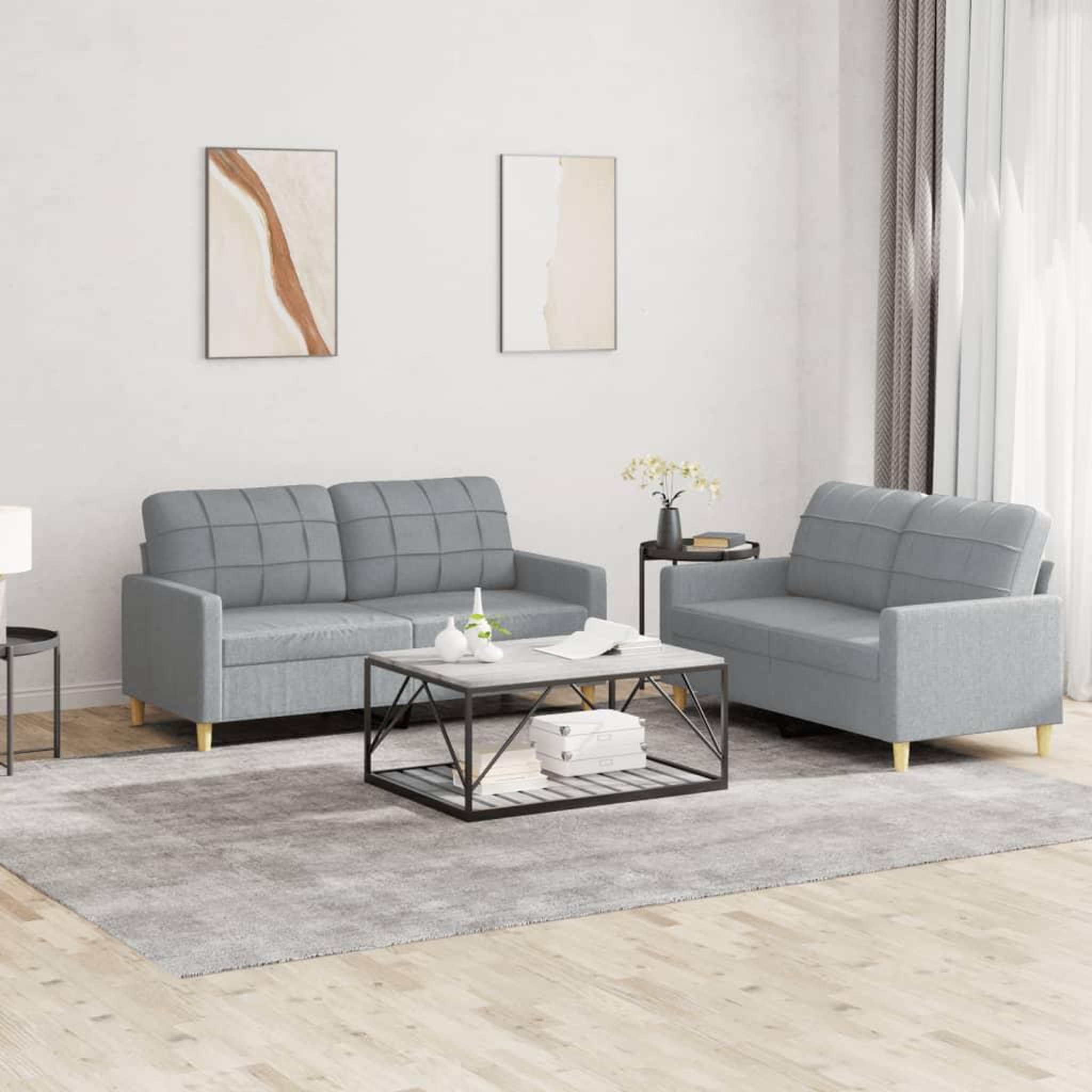 VIDAXL Ensemble de canapes 2 pcs avec coussins Gris clair Tissu