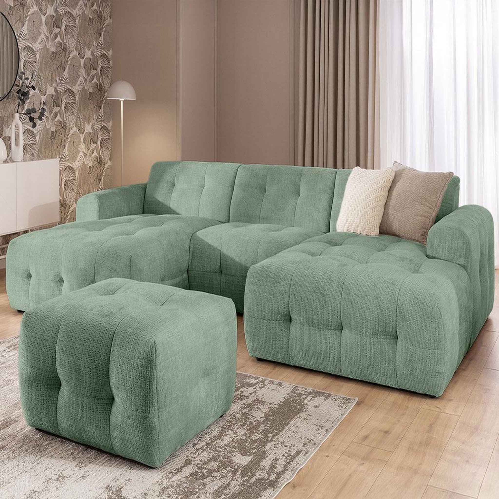 Voir la diapositive 2 : BEST MOBILIER Diane - canapé panoramique en u 6 places en velours texturé