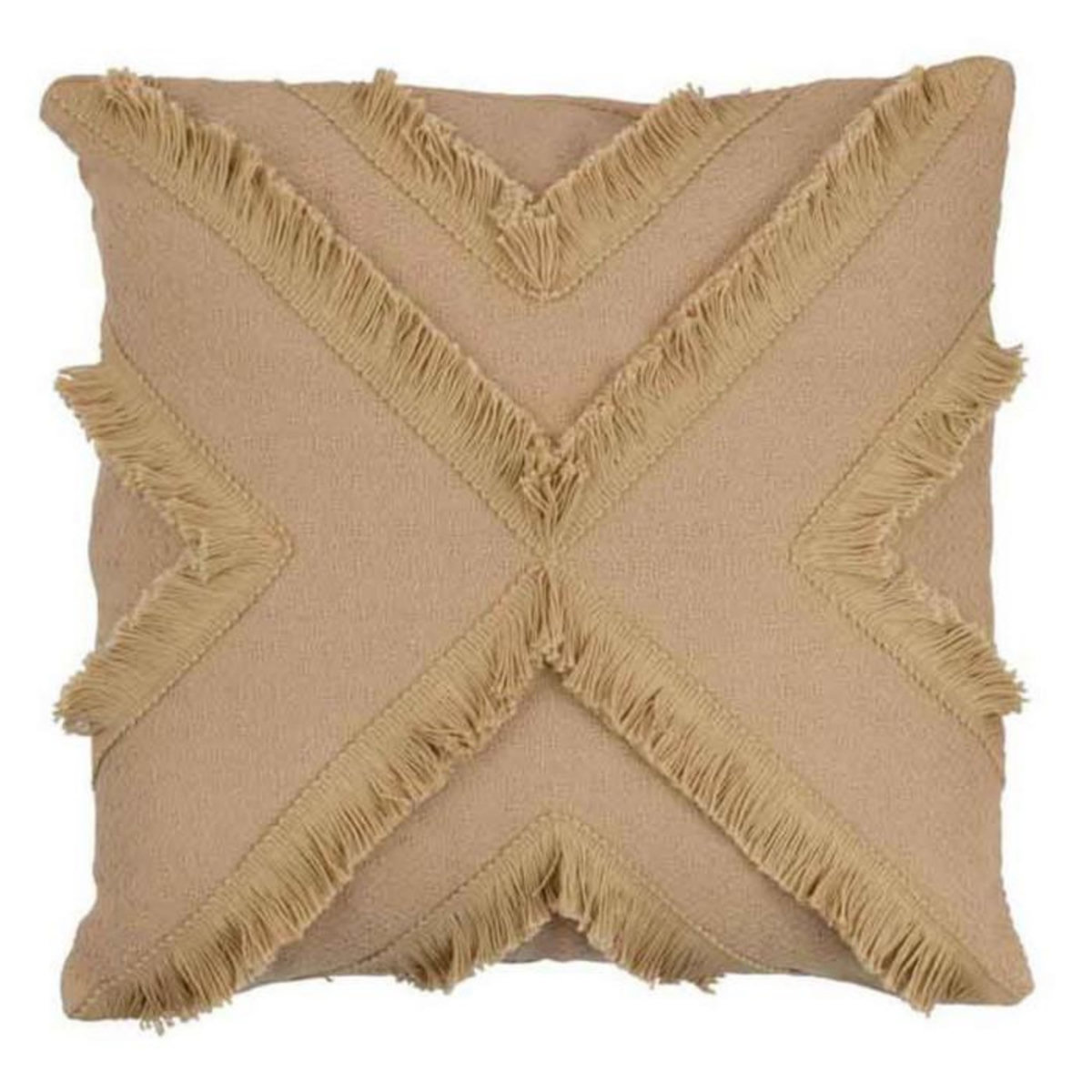 Paris Prix Coussin Déco  Croix Franges  43x43cm Beige