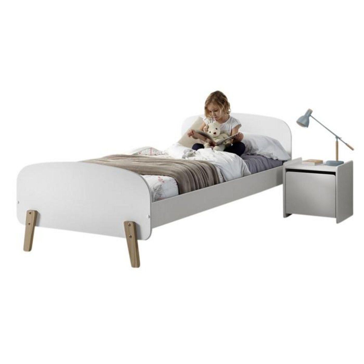 Paris Prix Pack - Lit Enfant & Chevet  Kiddy  90x200cm Blanc