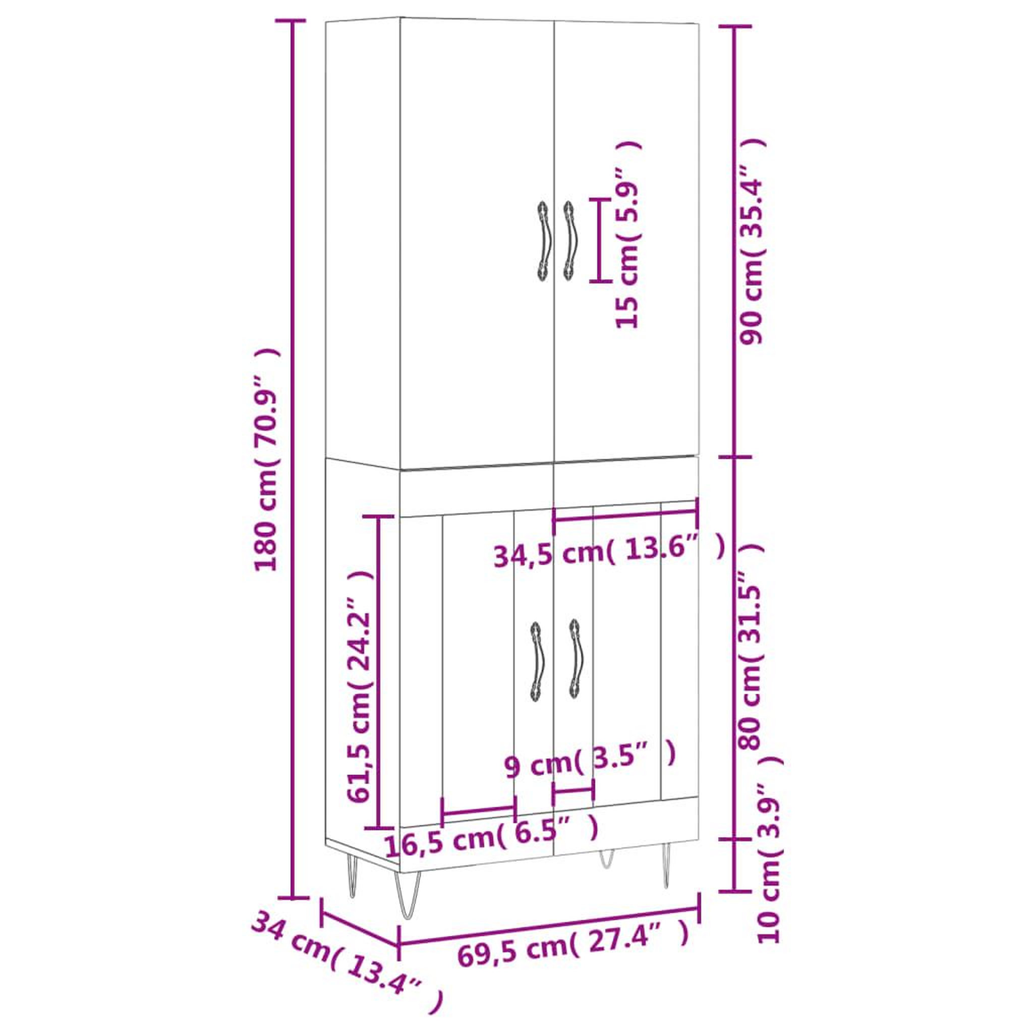 Voir la diapositive 6 : VIDAXL Buffet haut Blanc 69,5x34x180 cm Bois d'ingenierie