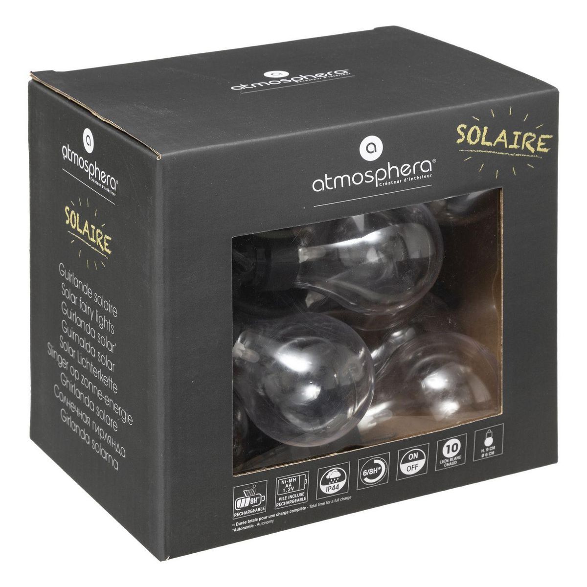 ATMOSPHERA Guirlande solaire 10 LED - Noir