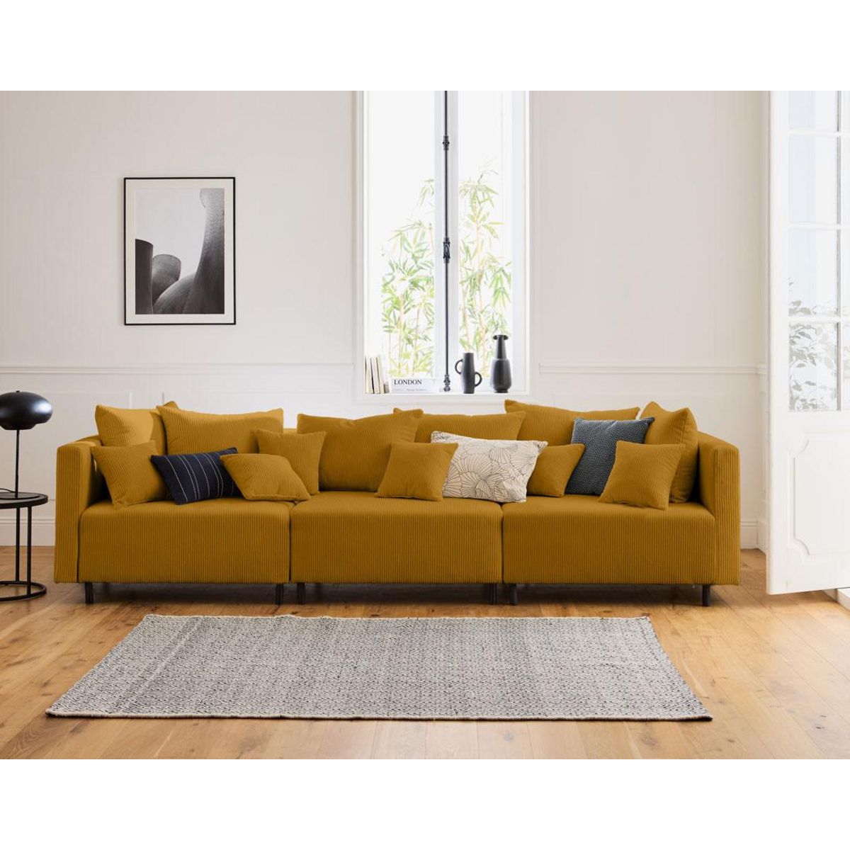 LISA DESIGN Edinburg - module d'assise d'angle droit - en velours côtelé