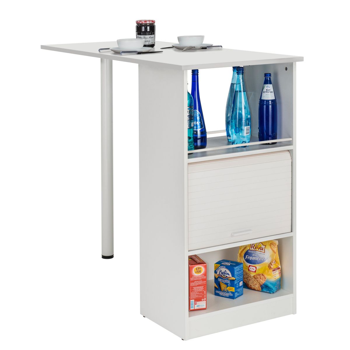 Table comptoir de cuisine avec rangement à rideau L130cm LUCK