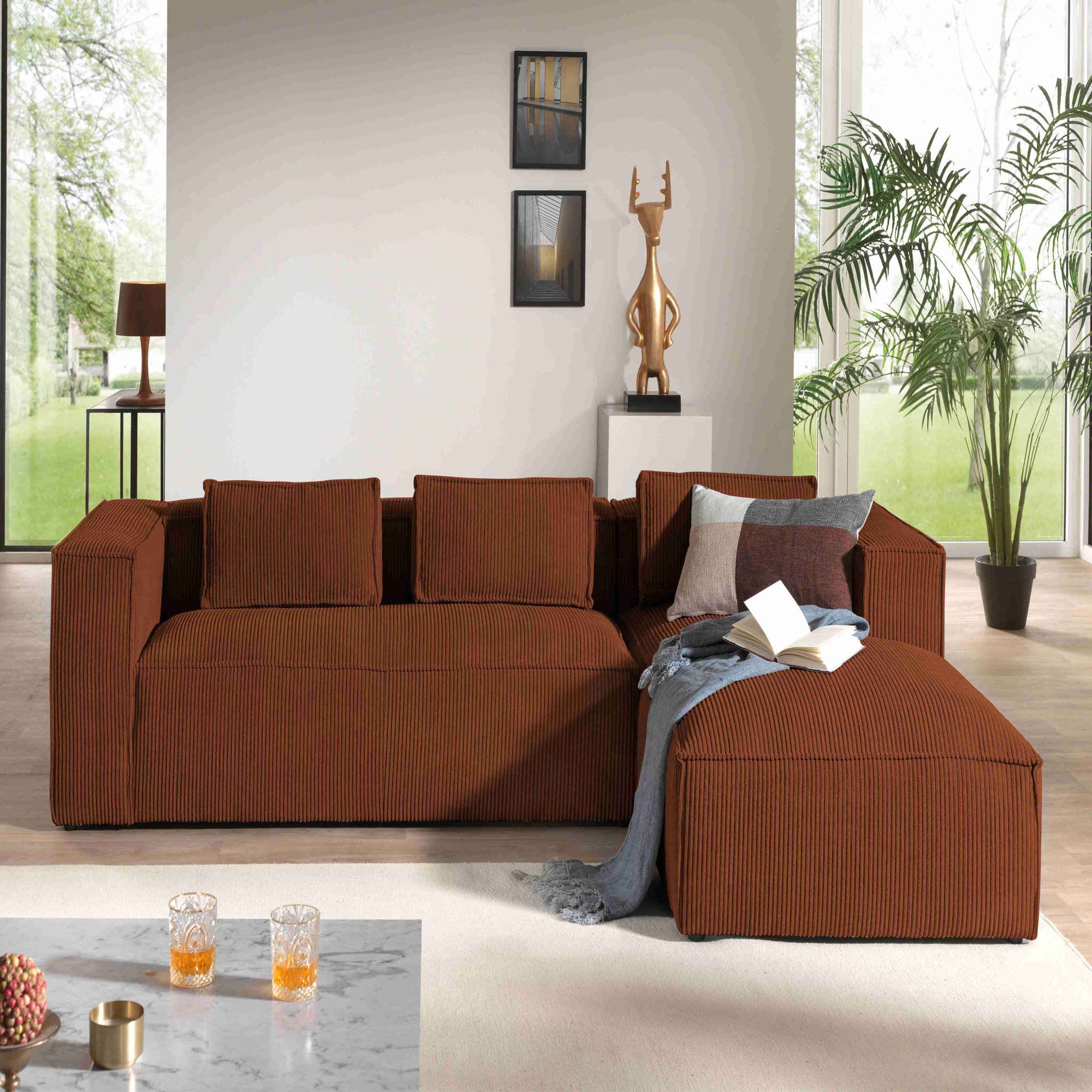 Voir la diapositive 2 : LISA DESIGN Stella - canapé d'angle - en velours côtelé - 4 places -style contemporain - droit