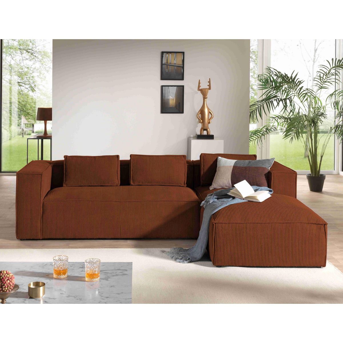 LISA DESIGN Stella - canapé d'angle - en velours côtelé - 4 places -style contemporain - droit