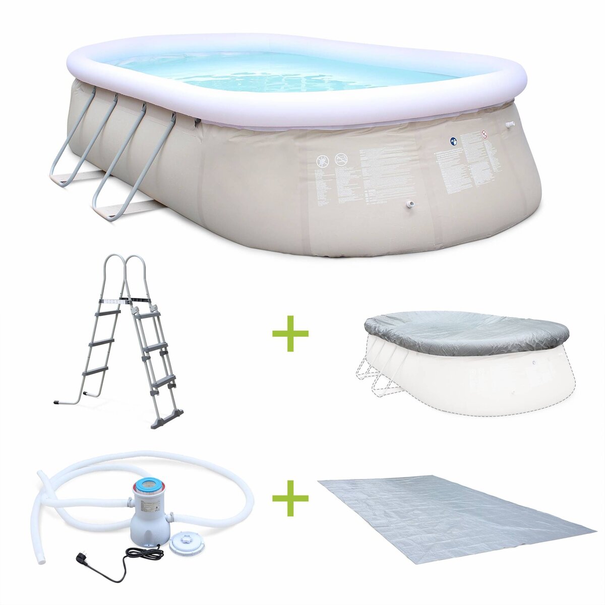 SWEEEK Kit piscine géante complet - Onyx grise - autoportante ovale 5.4x3m avec pompe de filtration. bâche de protection. tapis de sol et échelle. piscine hors sol autostable.