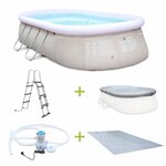 SWEEEK Kit piscine géante complet - Onyx grise - autoportante ovale 5.4x3m avec pompe de filtration. bâche de protection. tapis de sol et échelle. piscine hors sol autostable.