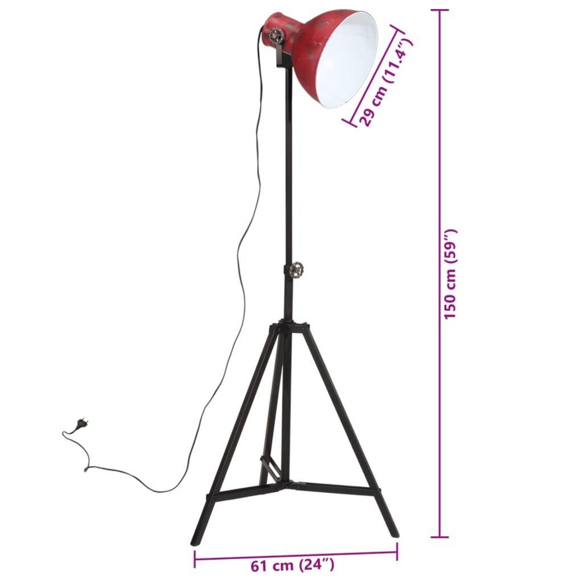 VIDAXL Lampadaire 25 W rouge delave 61x61x90/150 cm E27