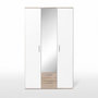 Voir la diapositive 4 : MARKET24 Armoire battante - Panneaux de particules - Blanc et chene - 3 portes et 2 tiroirs + miroir - L 121 x P 54 x H 200,1 cm - SELKEA