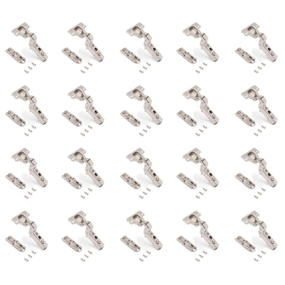 EMUCA SRL Lot de 20 charnières super coudées X91 à fermeture amortie avec embases droite à visser -  Hauteur 1 -  Acier -  Nickelé