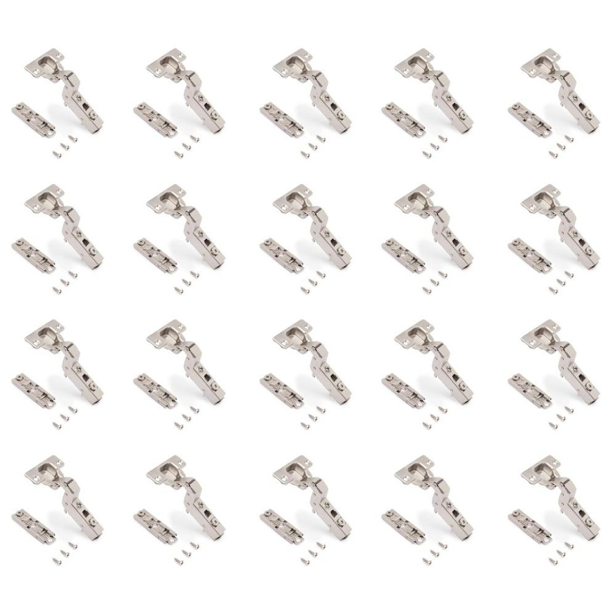 EMUCA SRL Lot de 20 charnières super coudées X91 à fermeture amortie avec embases droite à visser -  Hauteur 1 -  Acier -  Nickelé