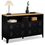 ID MARKET Commode 4 tiroirs ESTER 115 cm métal noir et plateau façon hêtre avec niche design industriel