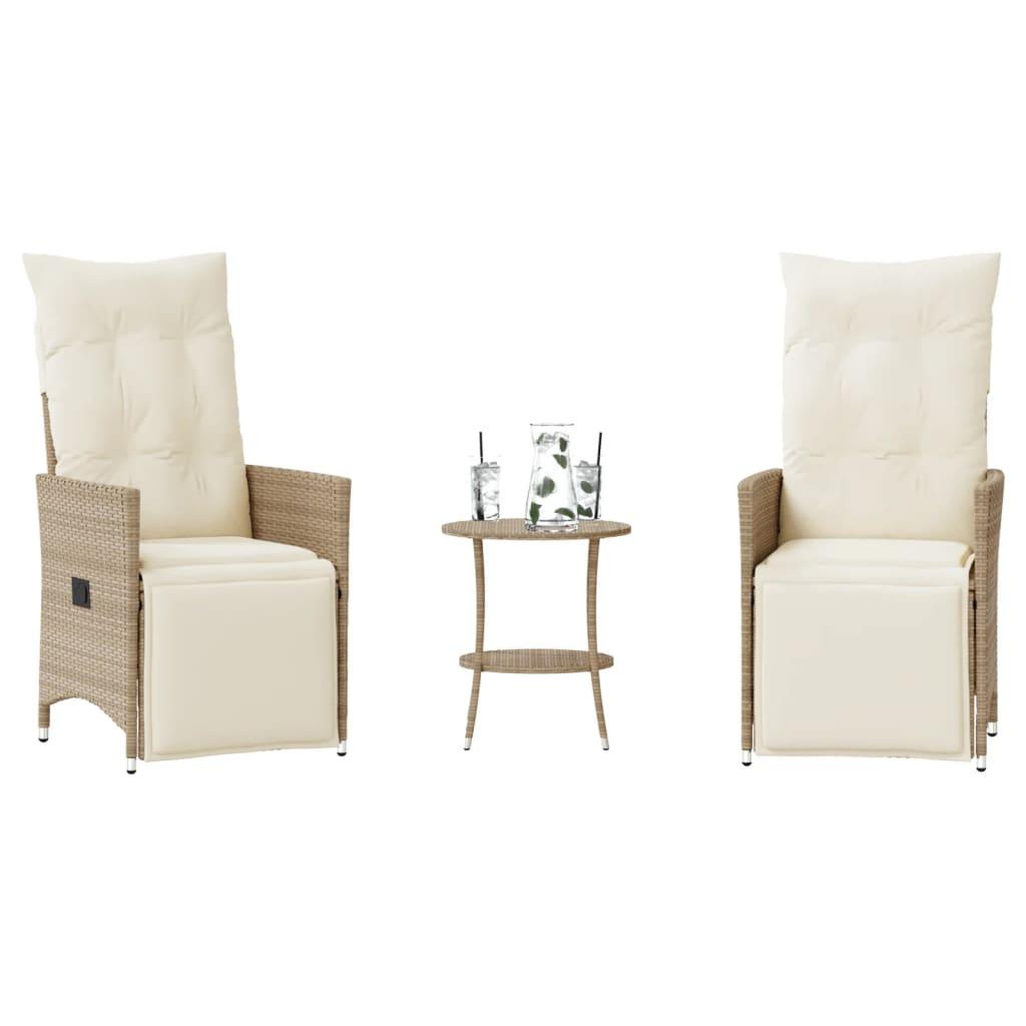 VIDAXL Ensemble de bistro 3 pcs avec coussins beige resine tressee