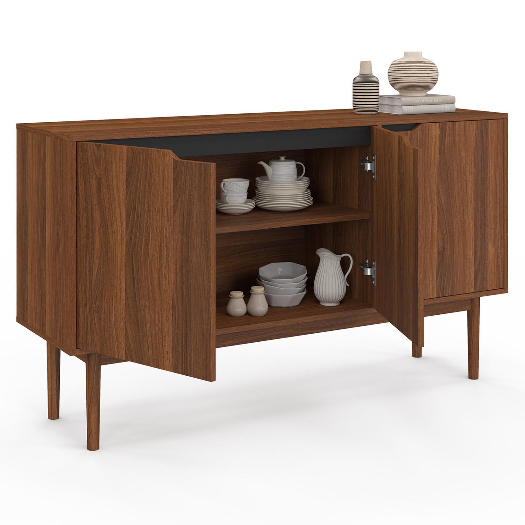 Voir la diapositive 4 : ID MARKET Buffet vintage 140 cm VIGGO 3 portes effet noyer