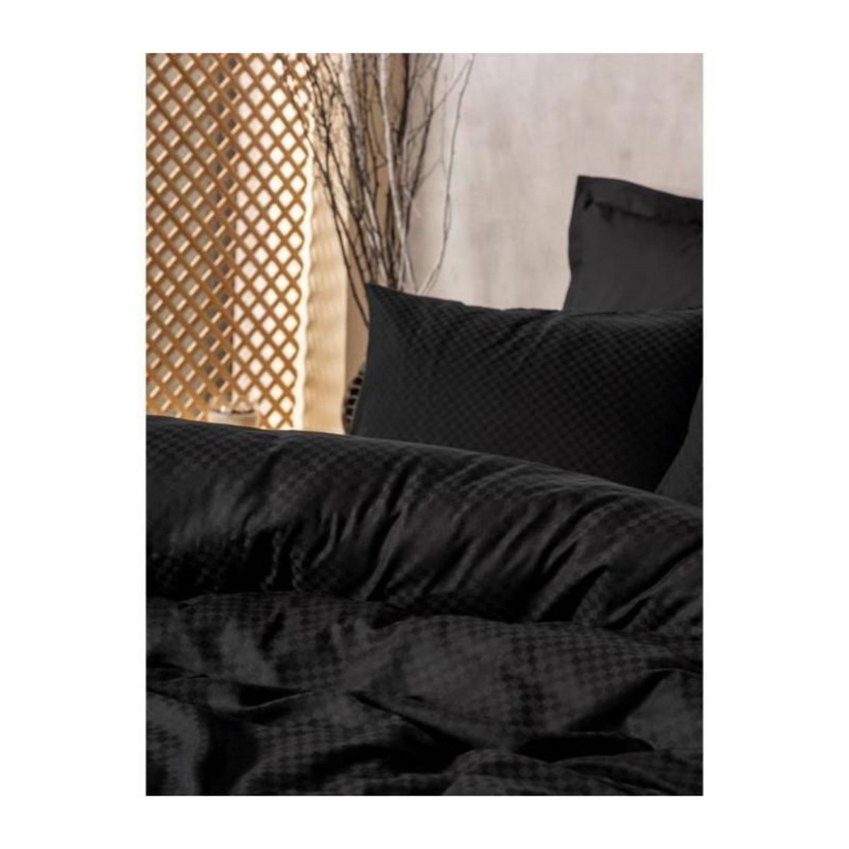 GENERIQUE Parure de lit - 129CTN64621 - 1 housse de couette 220 x 240 cm + 2 taies d'oreiller 60 x 60 cm - 100% coton ranforcé - Noir