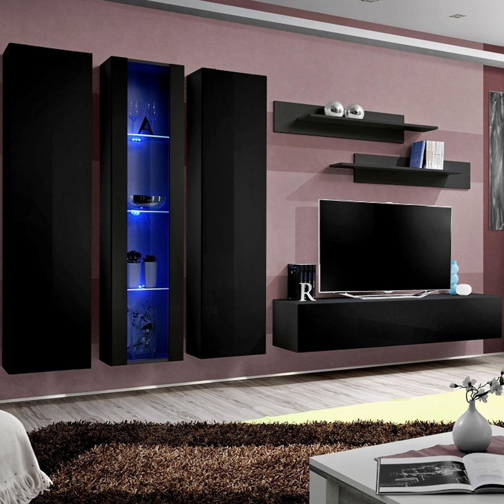 Paris Prix Ensemble meuble tv mural  fly c4  310cm noir