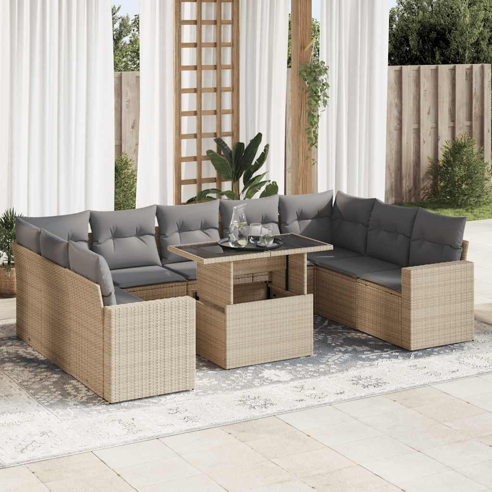 VIDAXL Salon de jardin avec coussins 10 pcs beige resine tressee