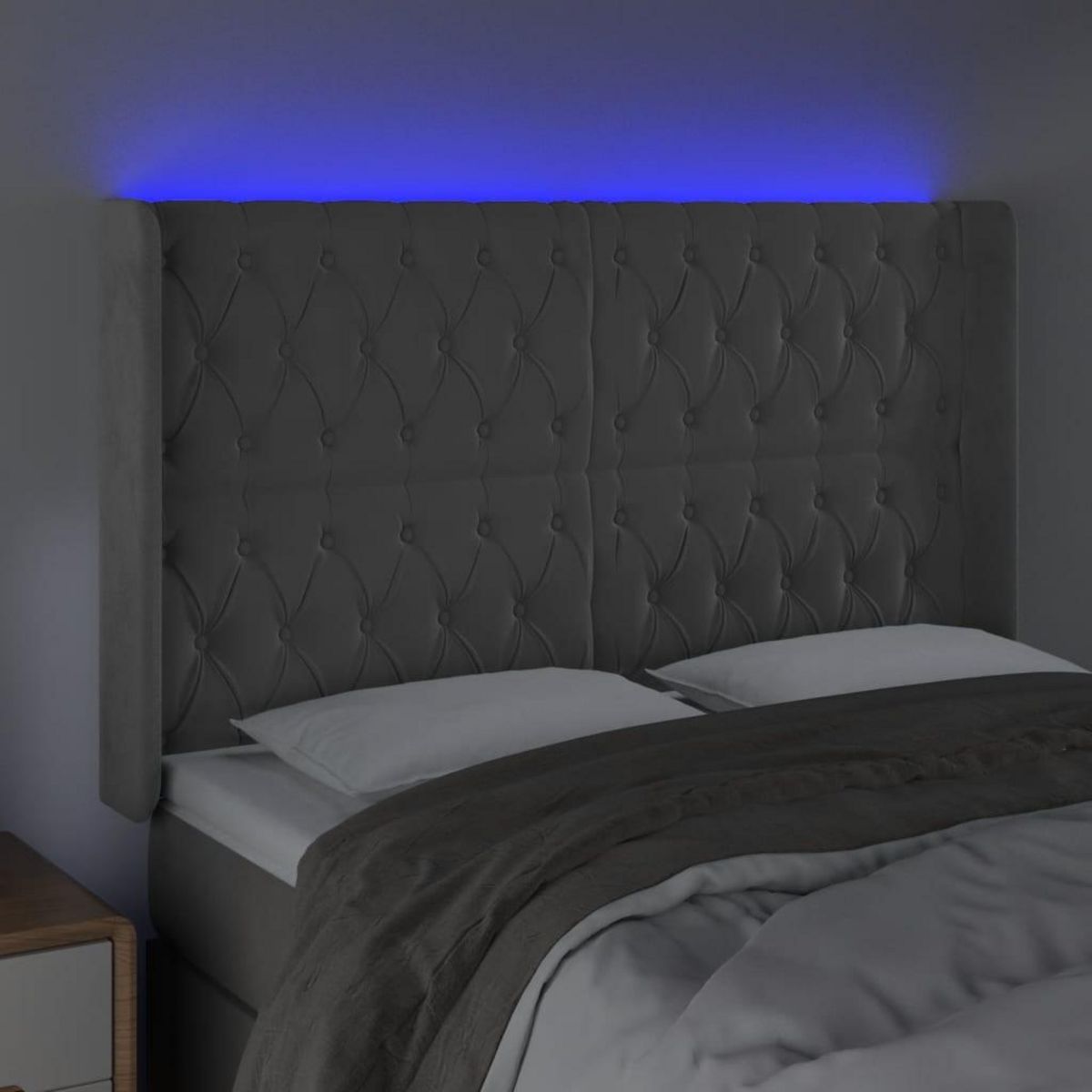 VIDAXL Tete de lit a LED Gris clair 147x16x118/128 cm Velours
