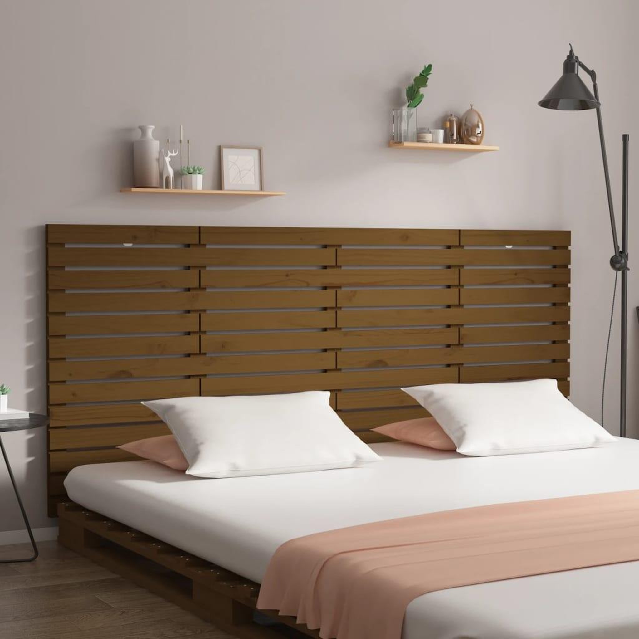 Voir la diapositive 1 : VIDAXL Tete de lit murale Marron miel 156x3x91,5 cm Bois massif de pin