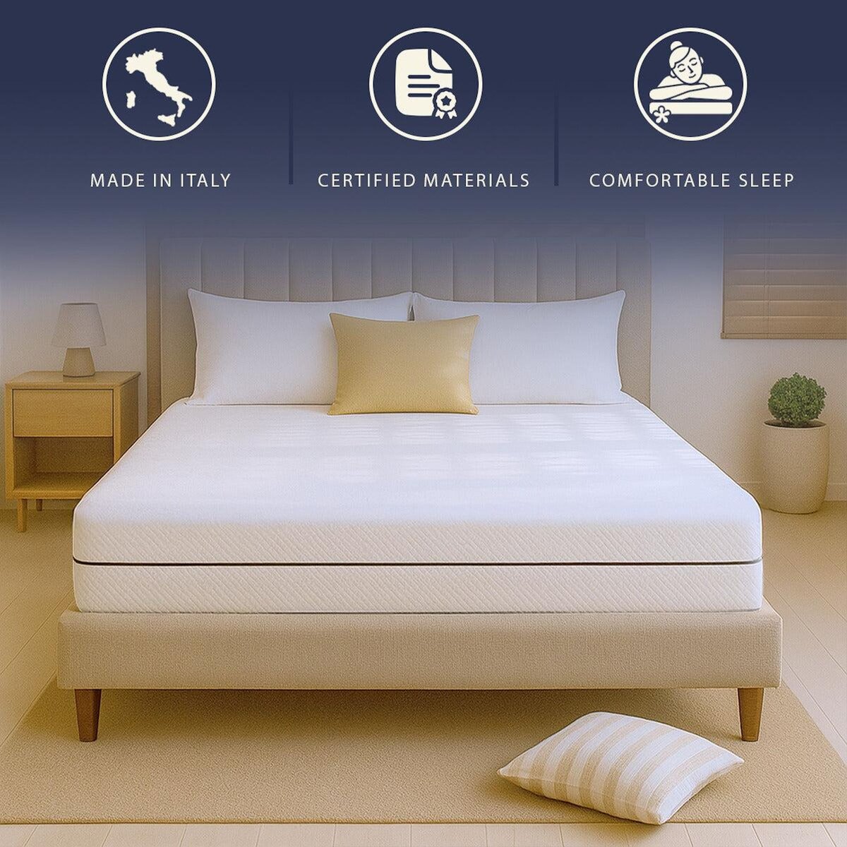 THE WHITE STONE Matelas 80x190 cm en Mousse Hypoallergénique | Hauteur 18 cm | Orthopédique & Hypoallergénique | Revêtement Anti-acariens & Antibactérien | 100 % Fabriqué en Italie